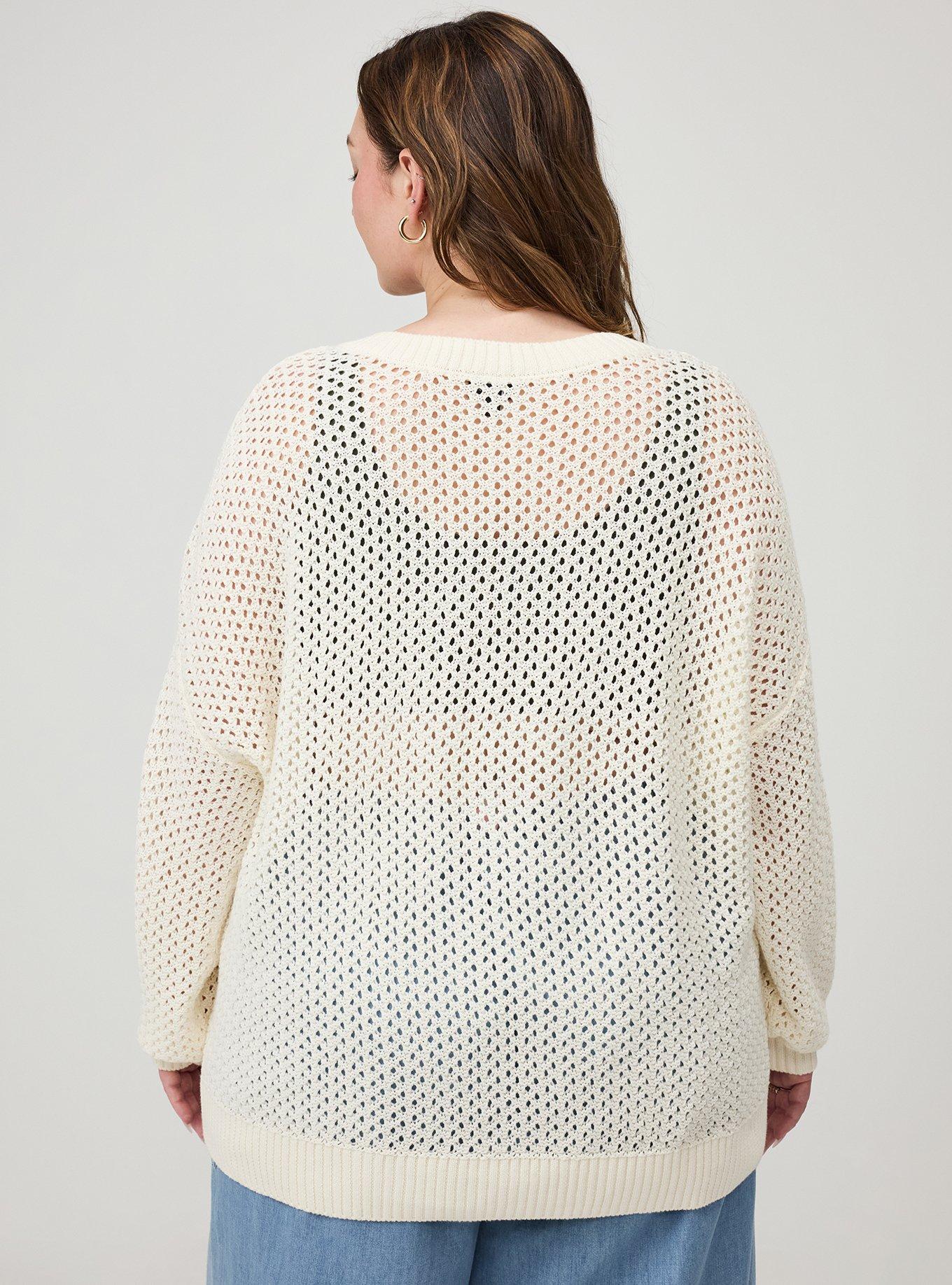 Open Stitch V-Neck Sweater, WHISPER WHITE, alternate