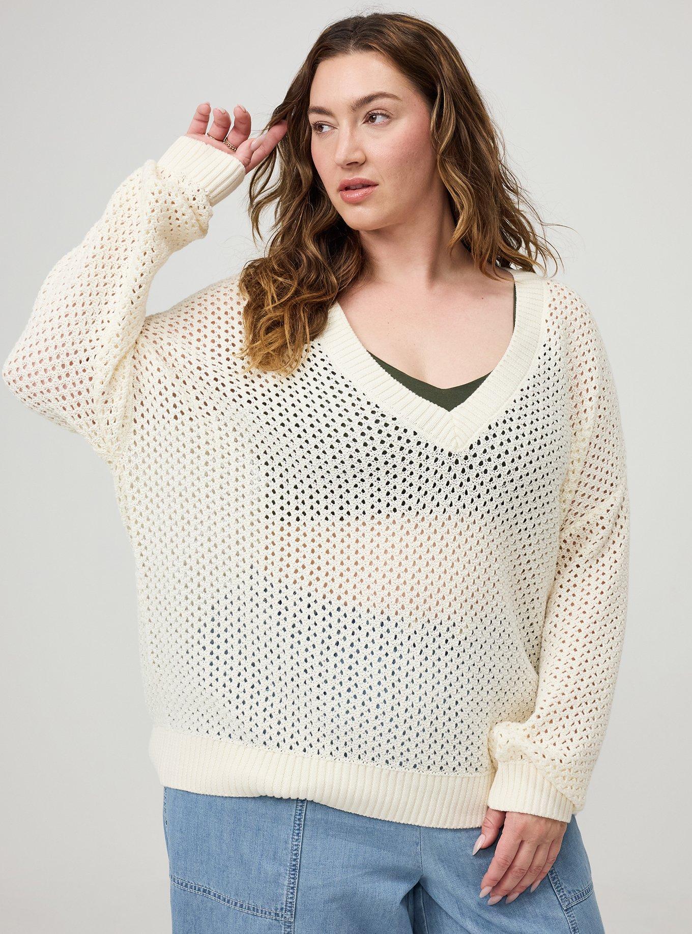 Plus Size - Open Stitch V-Neck Sweater - Torrid