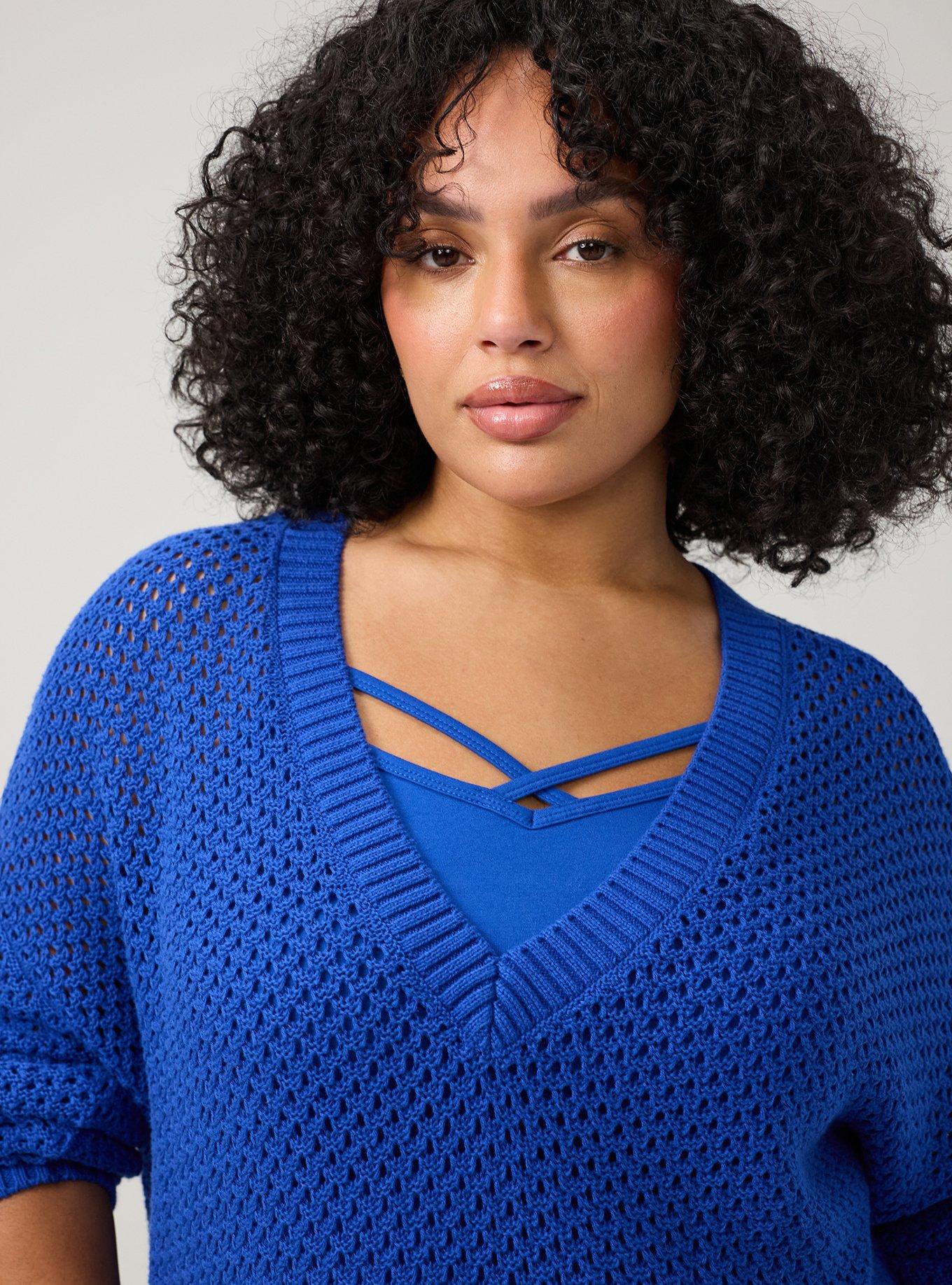 Open Stitch V-Neck Sweater, SURF THE WEB, alternate