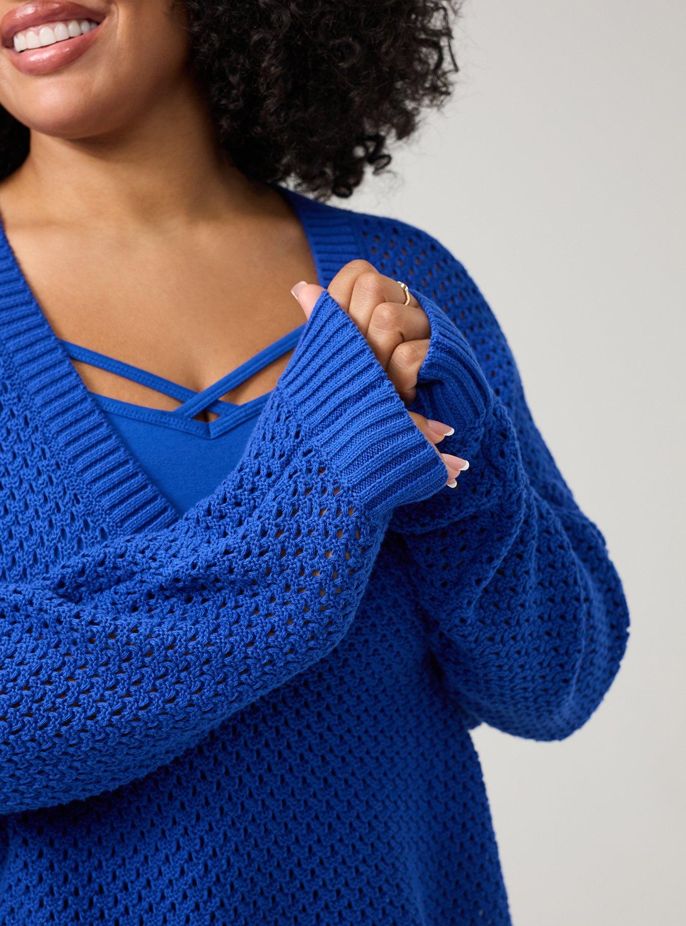 Open Stitch V-Neck Sweater, SURF THE WEB, alternate