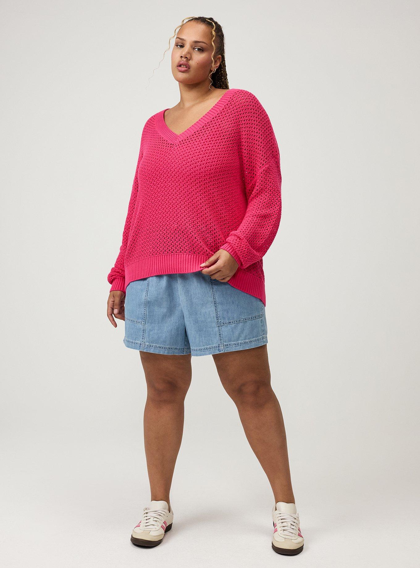 Open Stitch V-Neck Sweater, BEETROOT PURPLE, alternate
