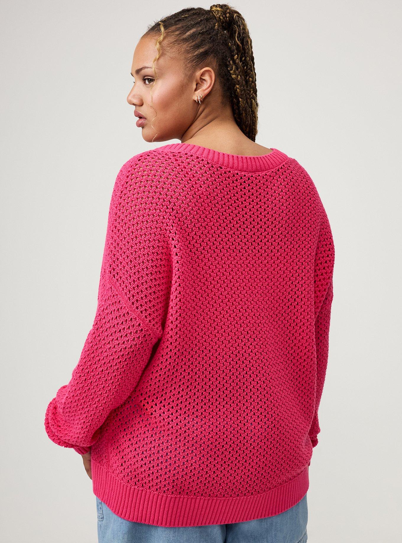 Open Stitch V-Neck Sweater, BEETROOT PURPLE, alternate