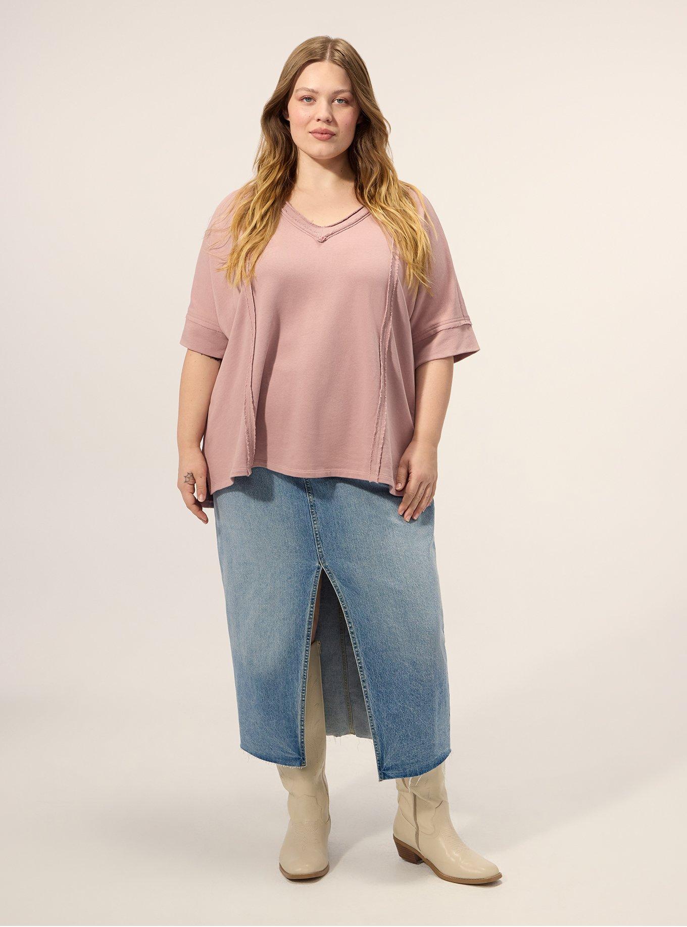 Festi Relaxed V-Neck Dolman Pullover Top, WOODROSE, alternate