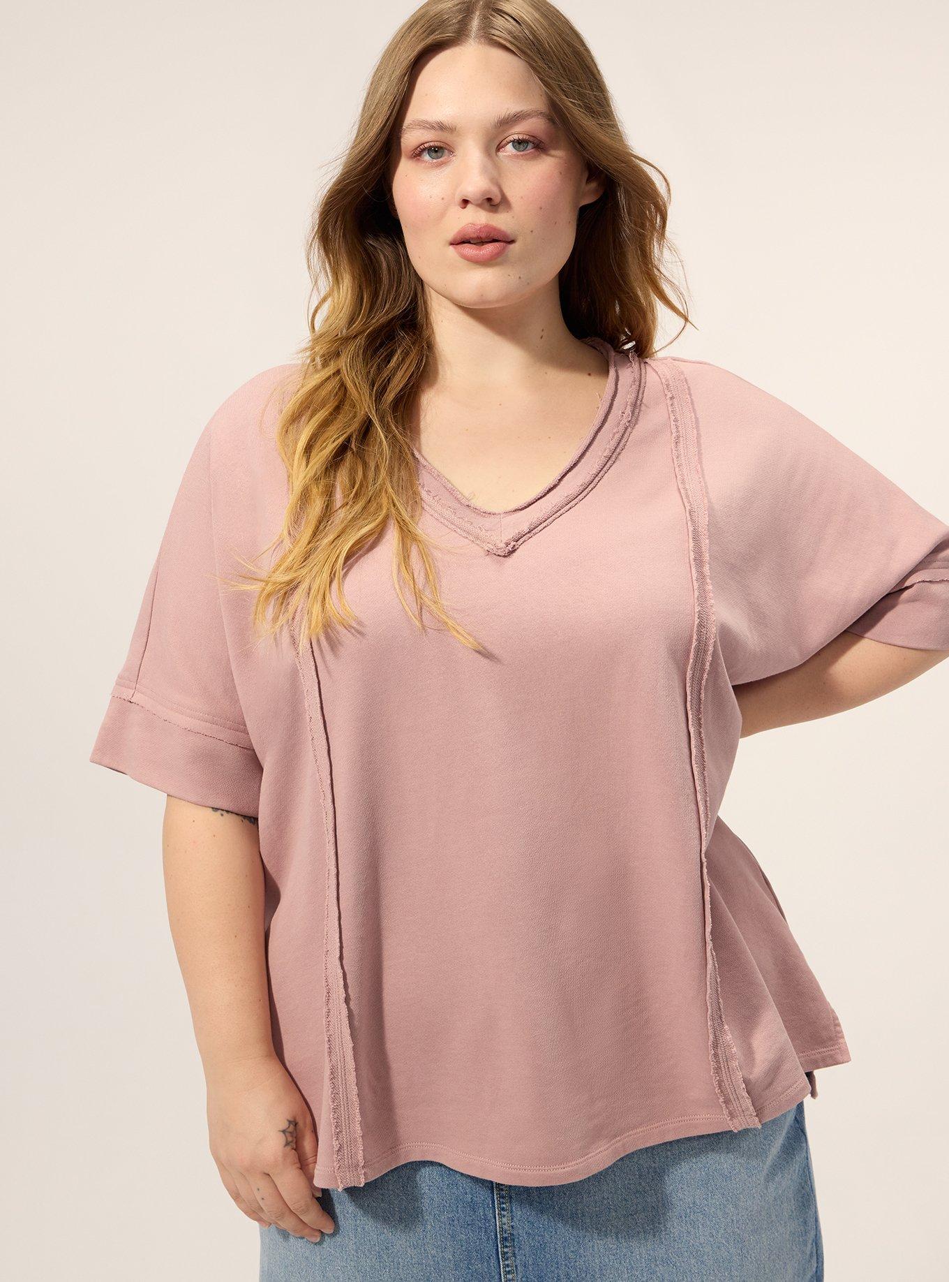 Festi Relaxed V-Neck Dolman Pullover Top, WOODROSE, hi-res