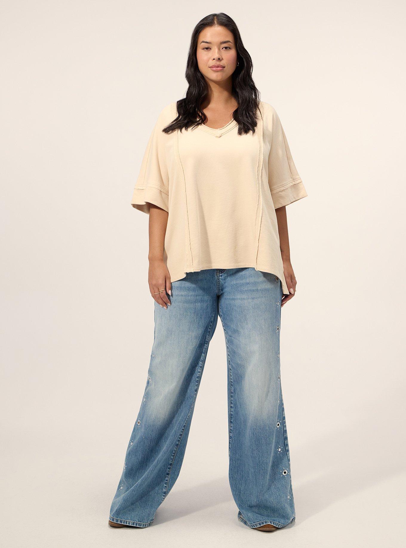Festi Relaxed V-Neck Dolman Pullover Top, SAND DOLLAR, alternate