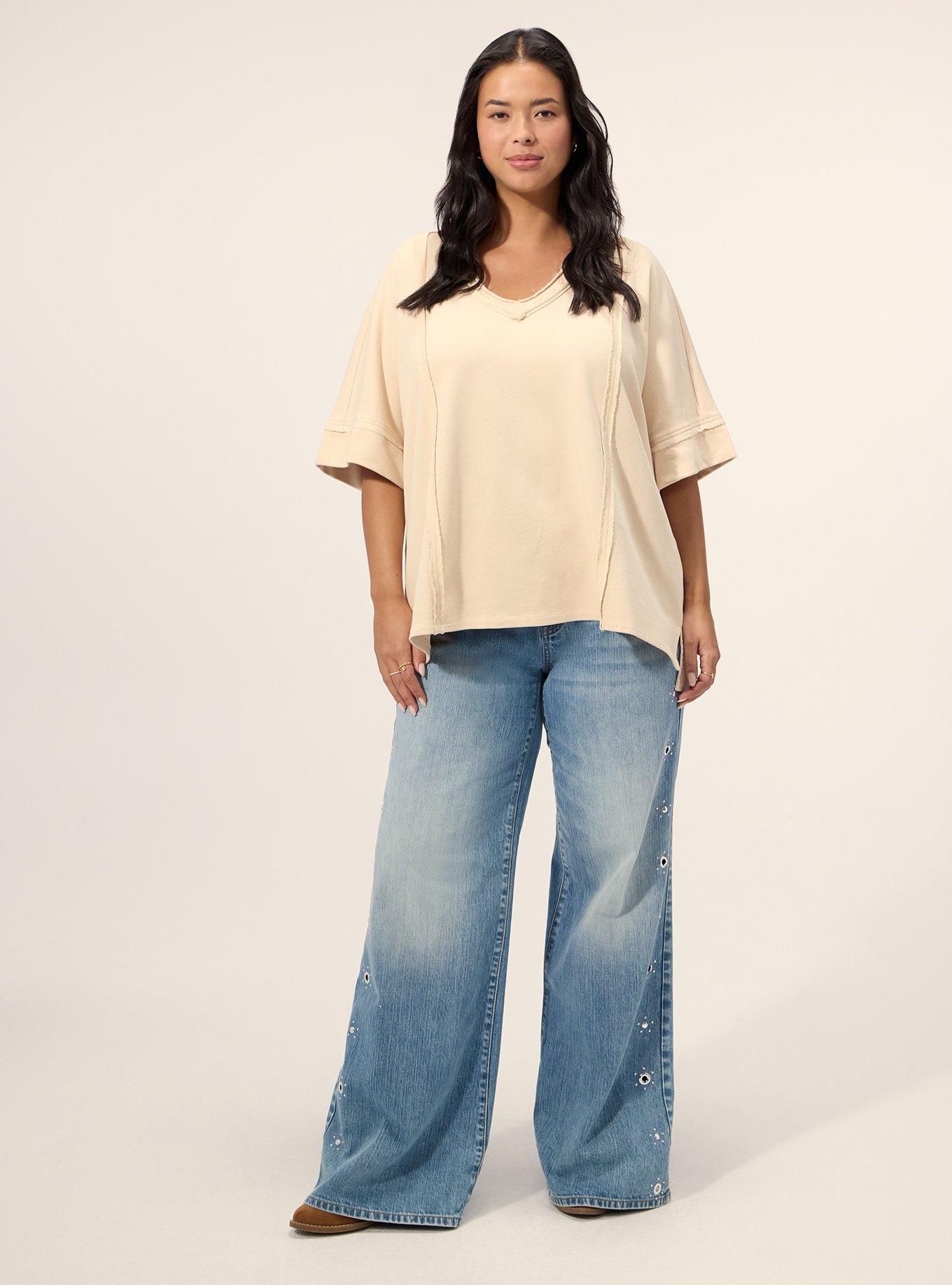 Festi Relaxed V-Neck Dolman Pullover Top, SAND DOLLAR, alternate