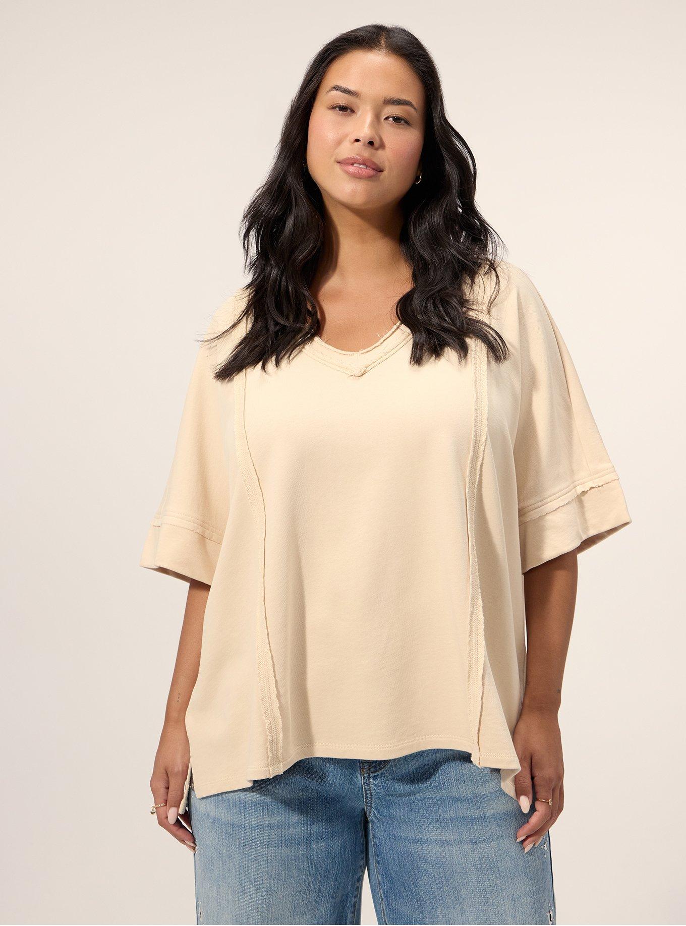 Festi Relaxed V-Neck Dolman Pullover Top, SAND DOLLAR, hi-res