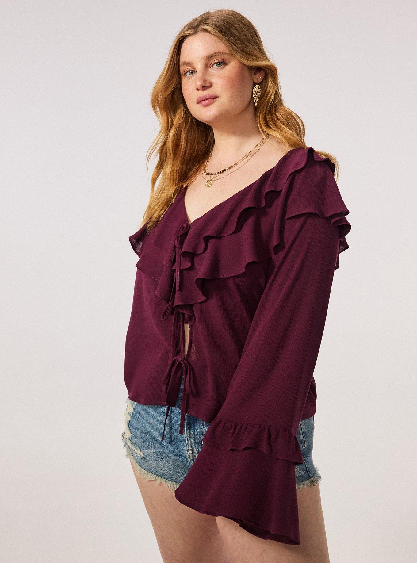 Festi Ruffle Tie Front Top, POTENT PURPLE, alternate