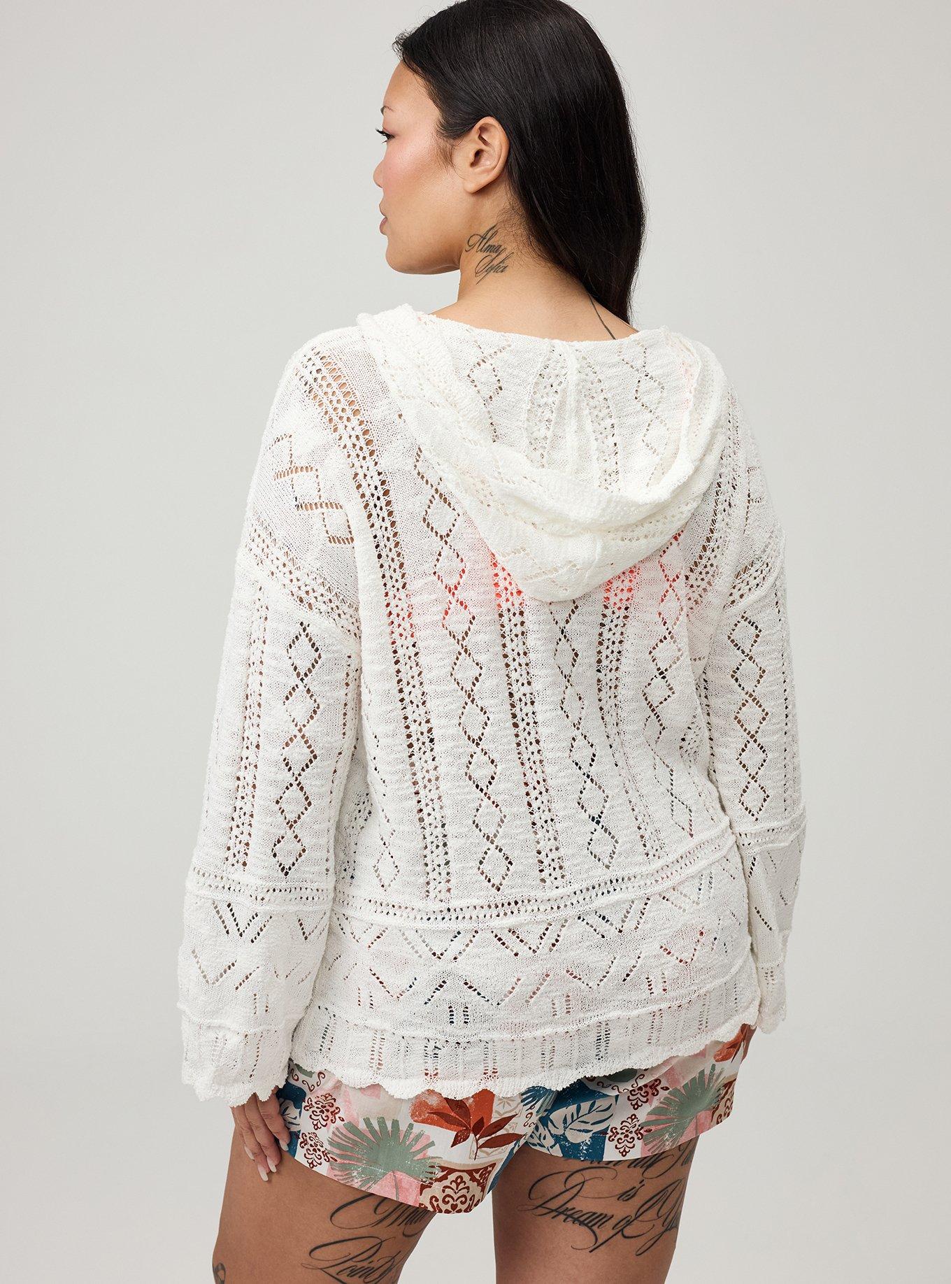 Pointelle Hoodie Sweater, WHISPER WHITE, alternate