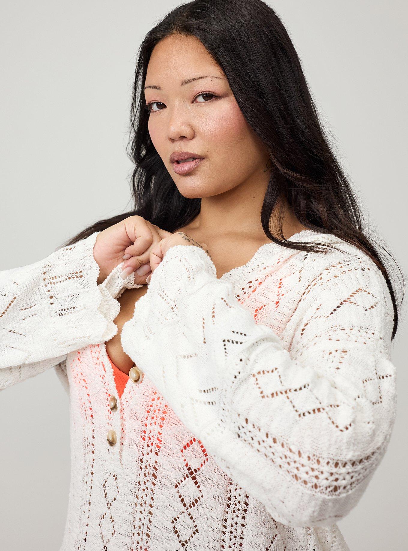 Pointelle Hoodie Sweater, WHISPER WHITE, alternate