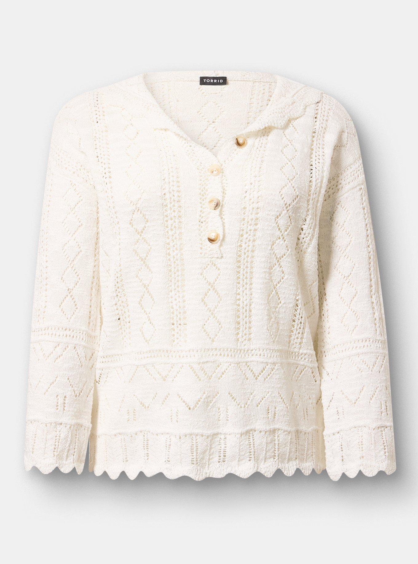 Pointelle Hoodie Sweater, WHISPER WHITE, flat