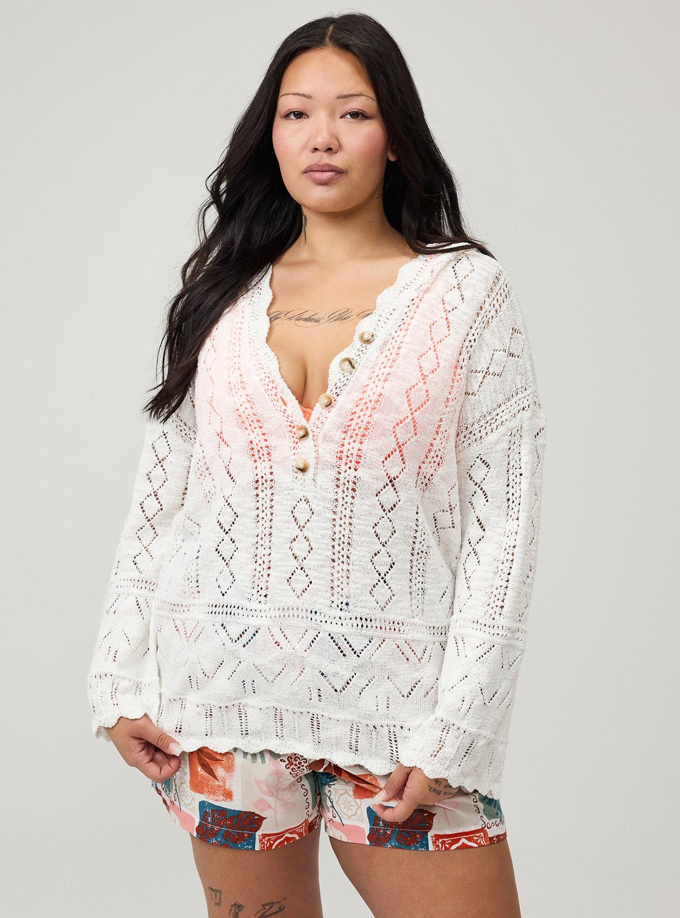 Pointelle Hoodie Sweater, WHISPER WHITE, hi-res