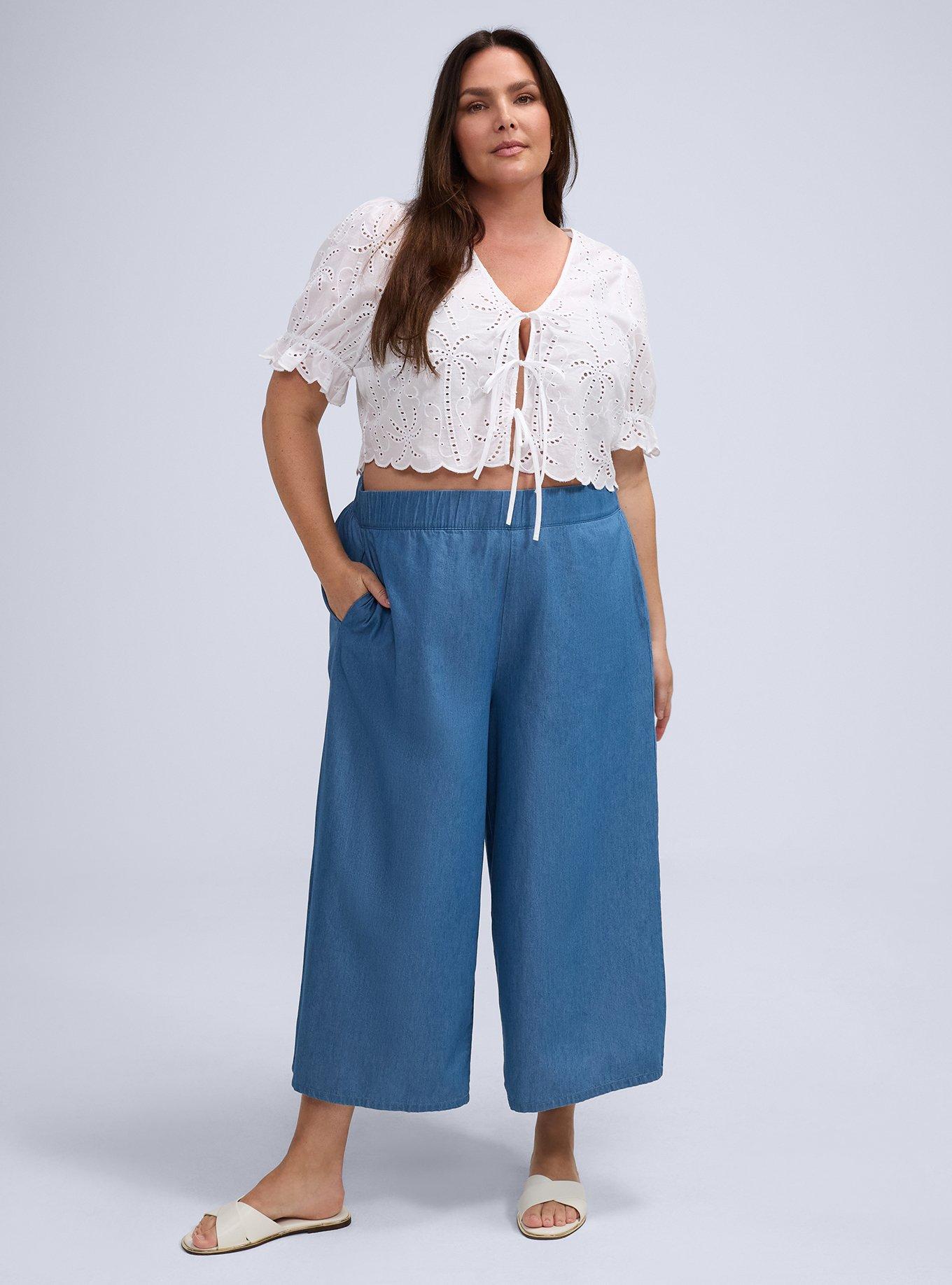 Plus Size Belle Isle Chambray Pull-On Pant, MEDIUM WASH, alternate