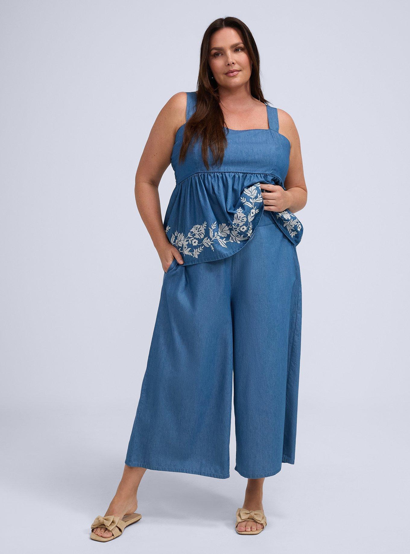Plus Size Belle Isle Chambray Pull-On Pant, MEDIUM WASH, hi-res