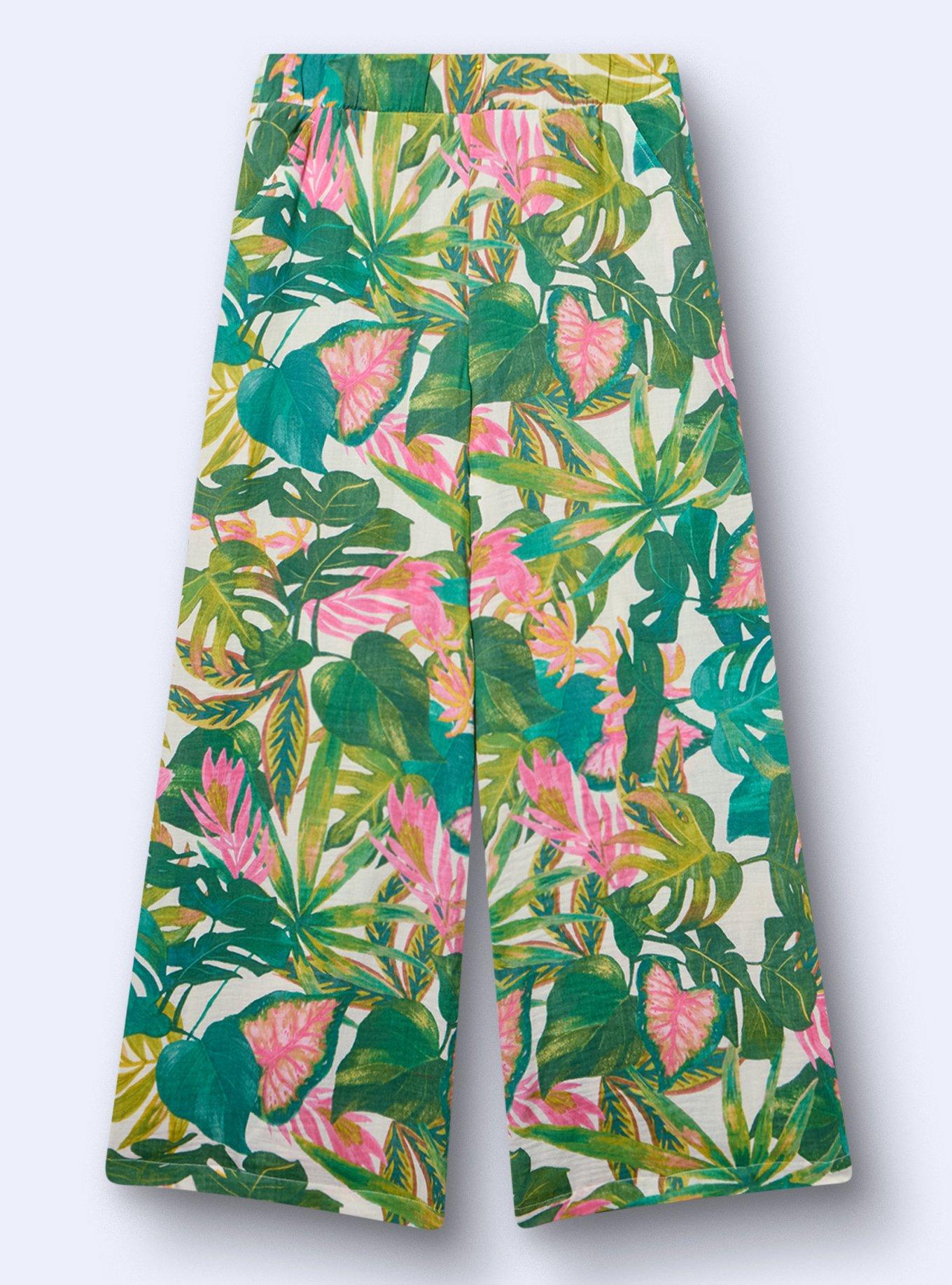 Belle Isle Wide Leg Pull-On Pant, ARIANA TROPICAL WHITE, flat