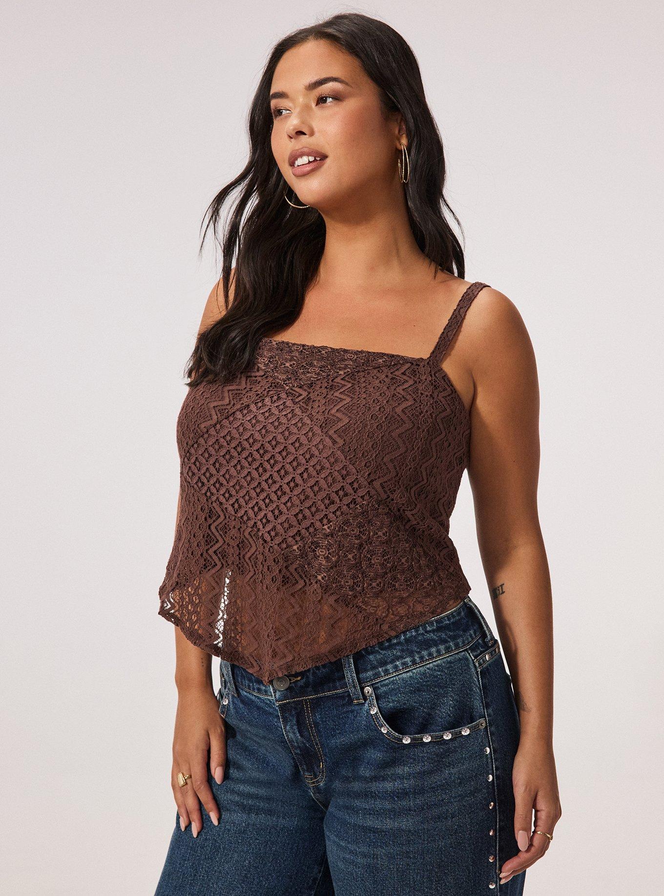 Festi Mixed Lace Handkerchief Tank, FRENCH ROAST, alternate