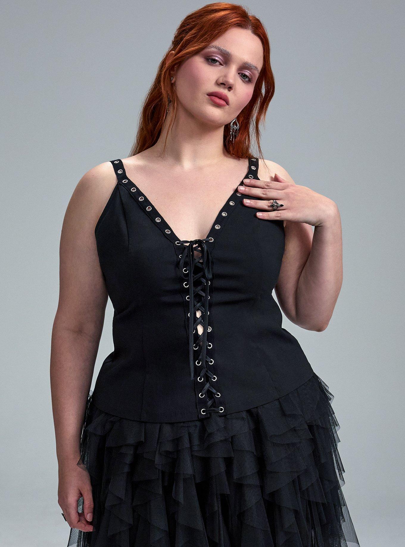 Nightfall Lace-Up Cami, DEEP BLACK, hi-res