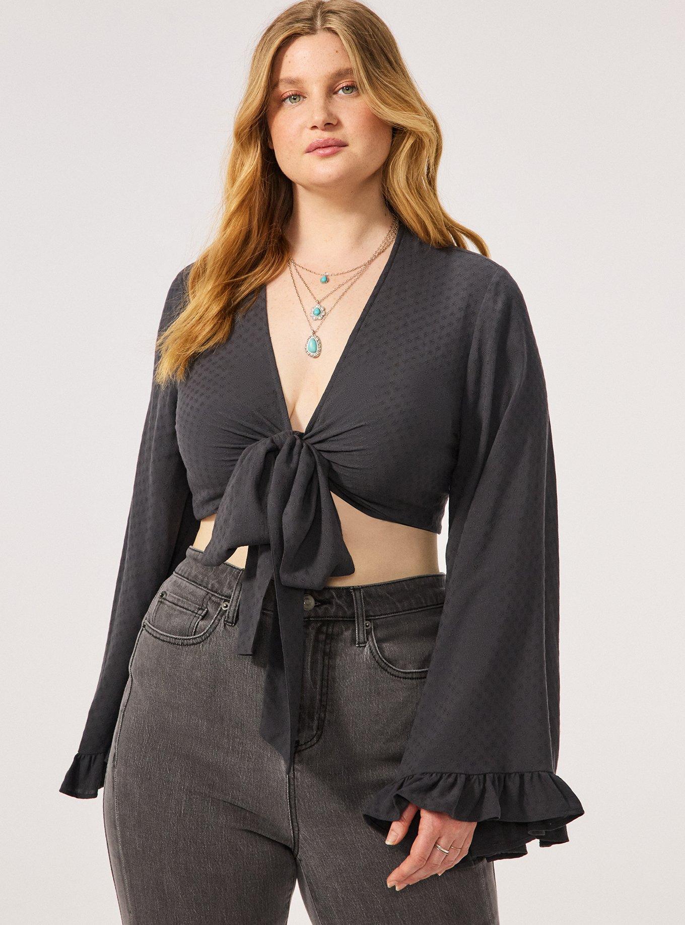 A*A様 FETICO FLARED SLEEVE KNIT TOP ブラック1 Plus Size - Festi Bell Sleeve Tie-Front Top - Torrid