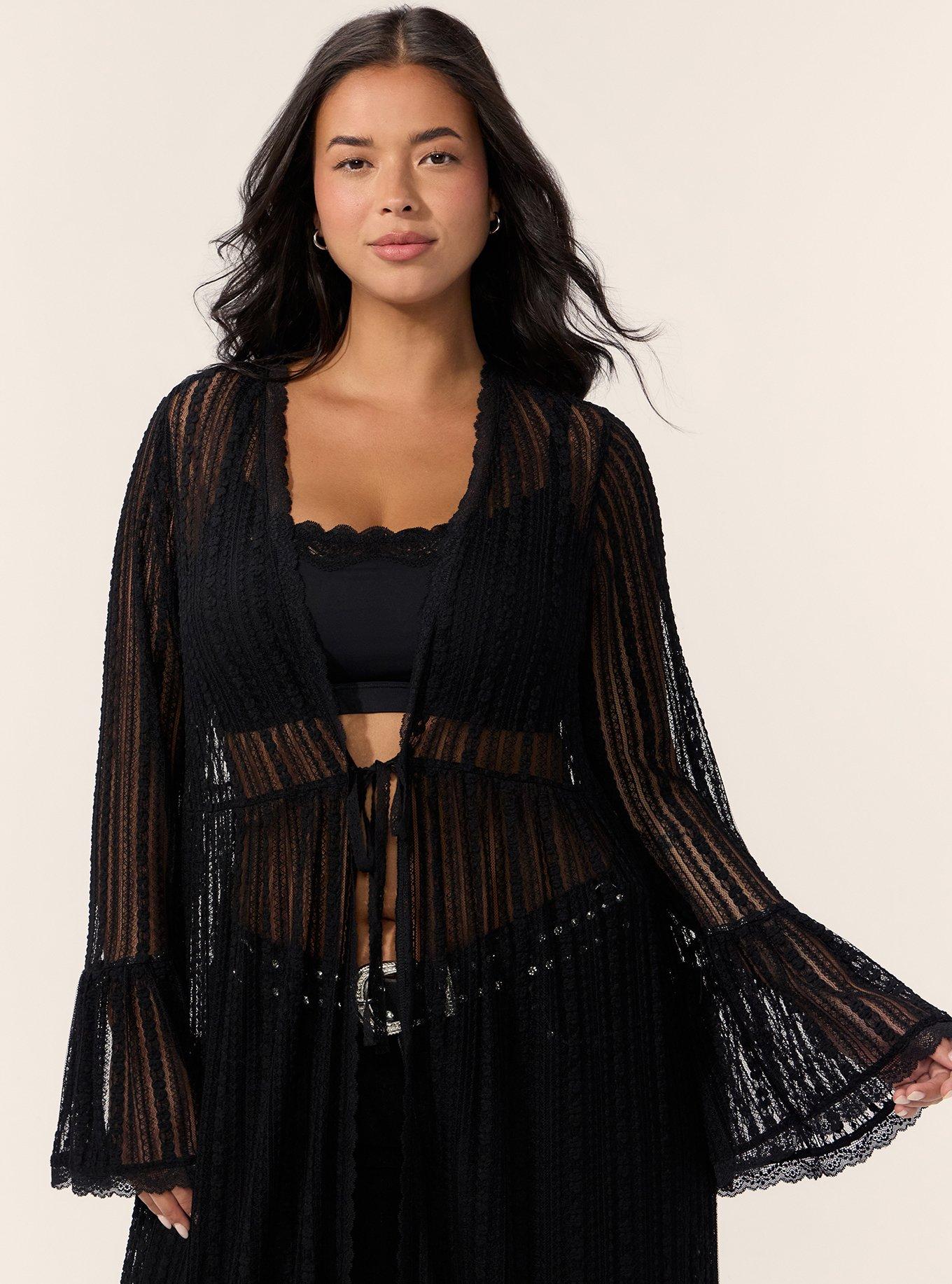 Festi Tie-Front Bell Sleeve Kimono, DEEP BLACK, alternate