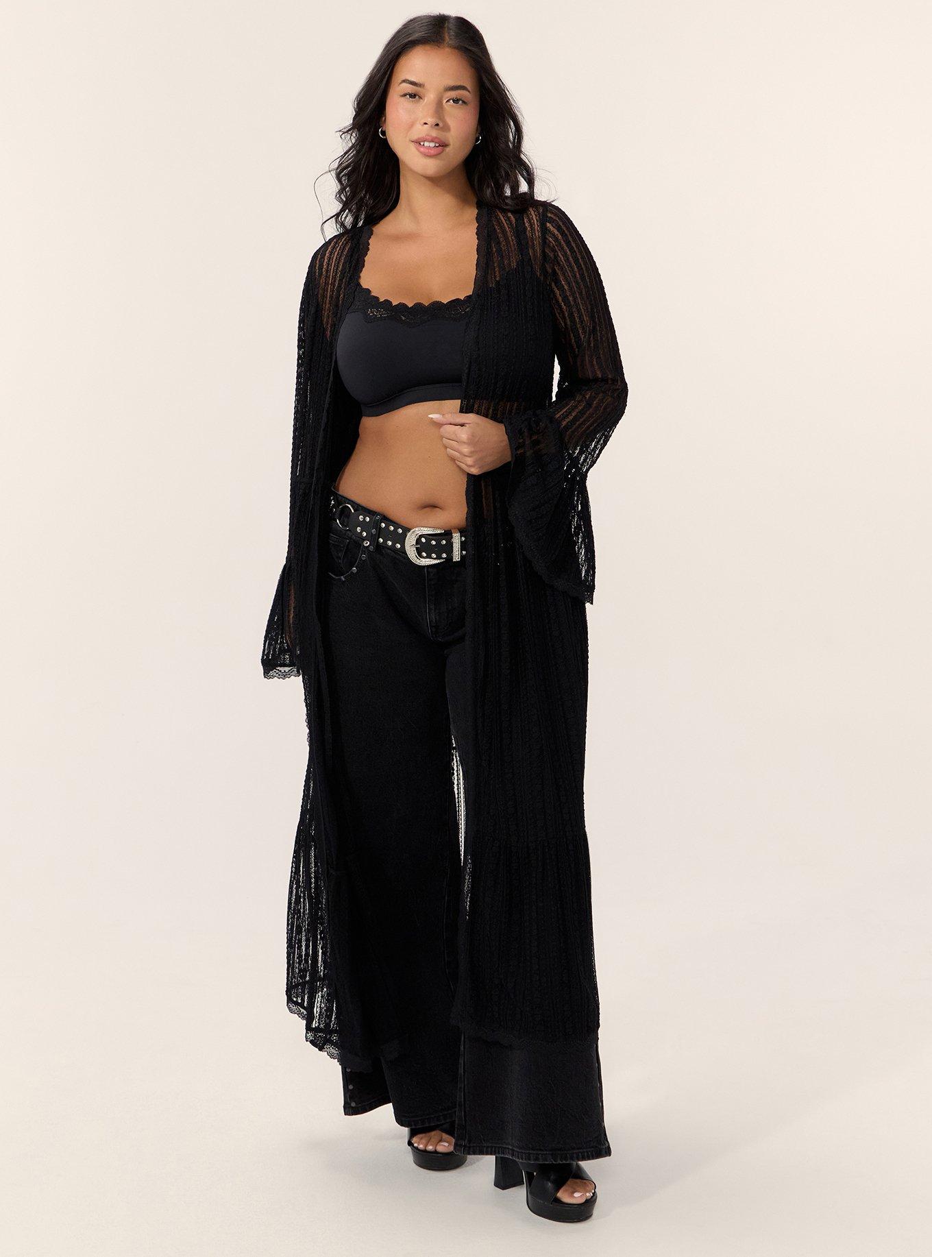 Festi Tie-Front Bell Sleeve Kimono, DEEP BLACK, alternate