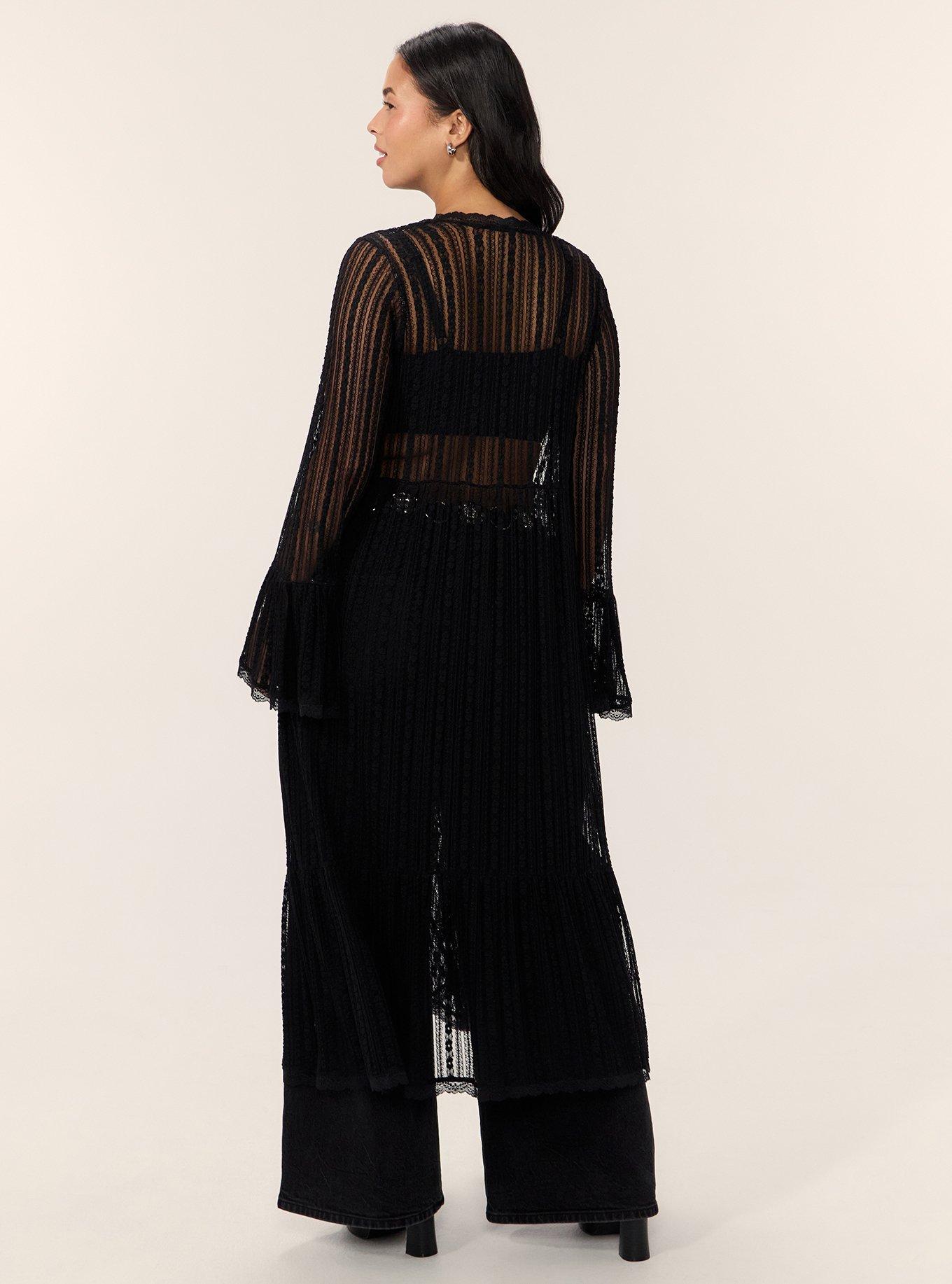Festi Tie-Front Bell Sleeve Kimono, DEEP BLACK, alternate