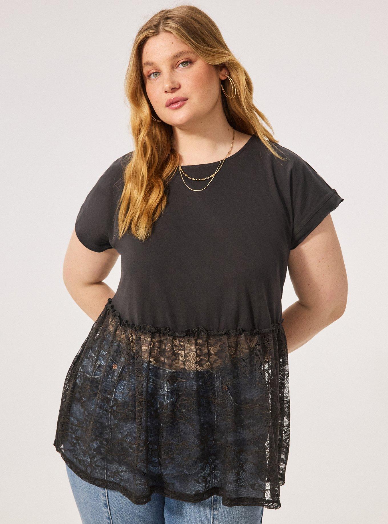 Plus Size Festi Dolman Lace Babydoll Top, PHANTOM, alternate
