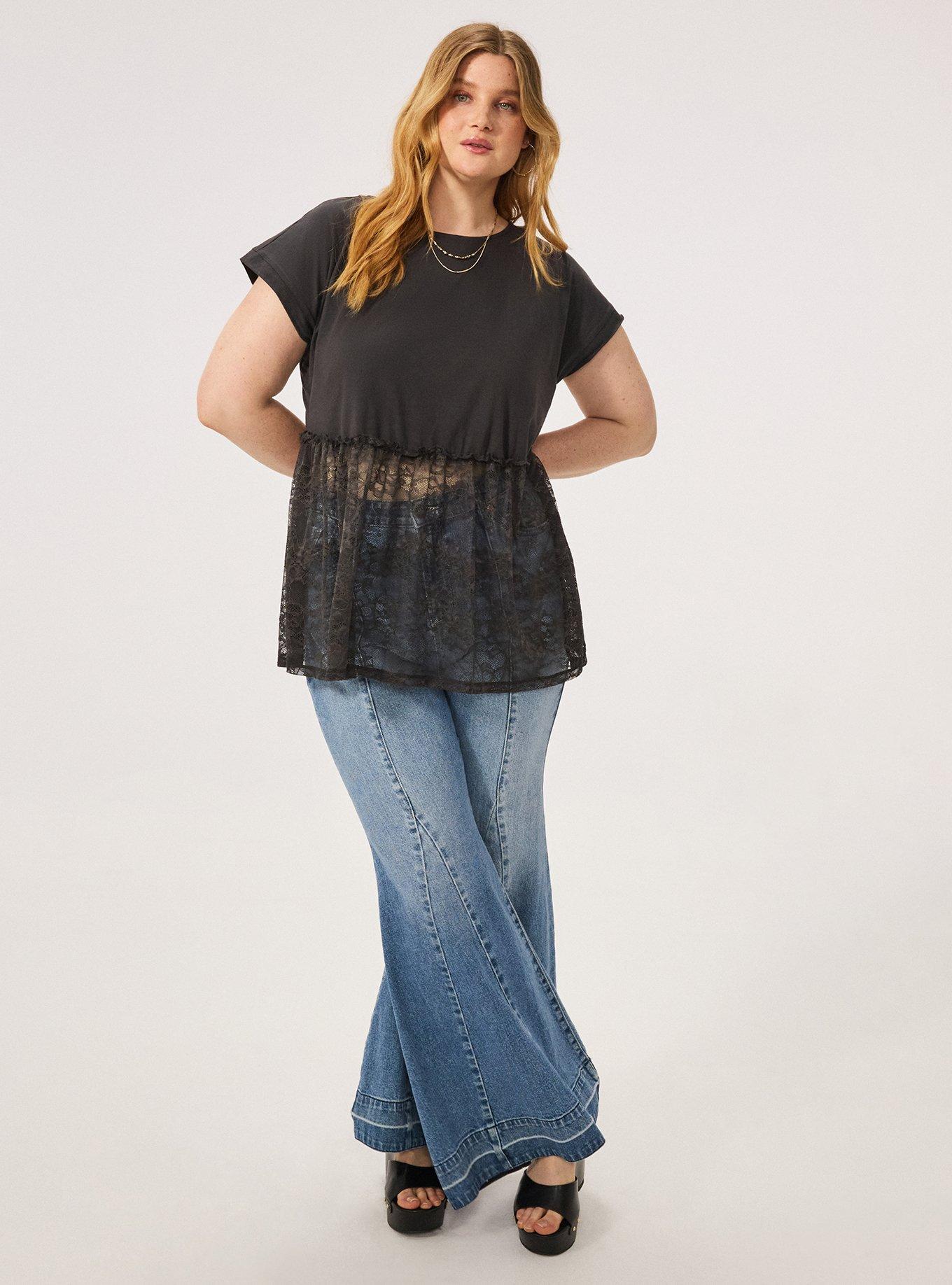 Plus Size Festi Dolman Lace Babydoll Top, PHANTOM, alternate