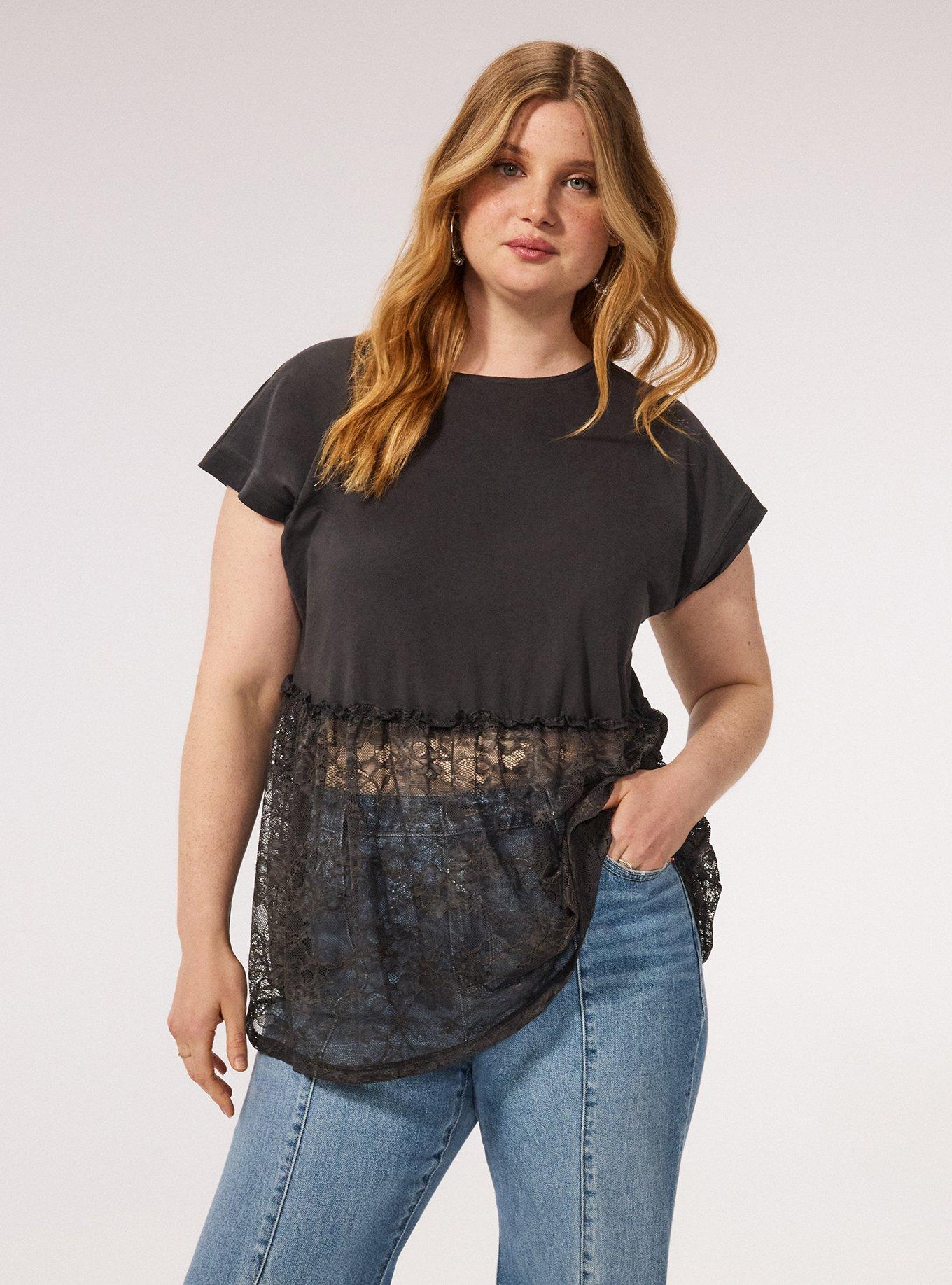 Plus Size Festi Dolman Lace Babydoll Top, PHANTOM, hi-res