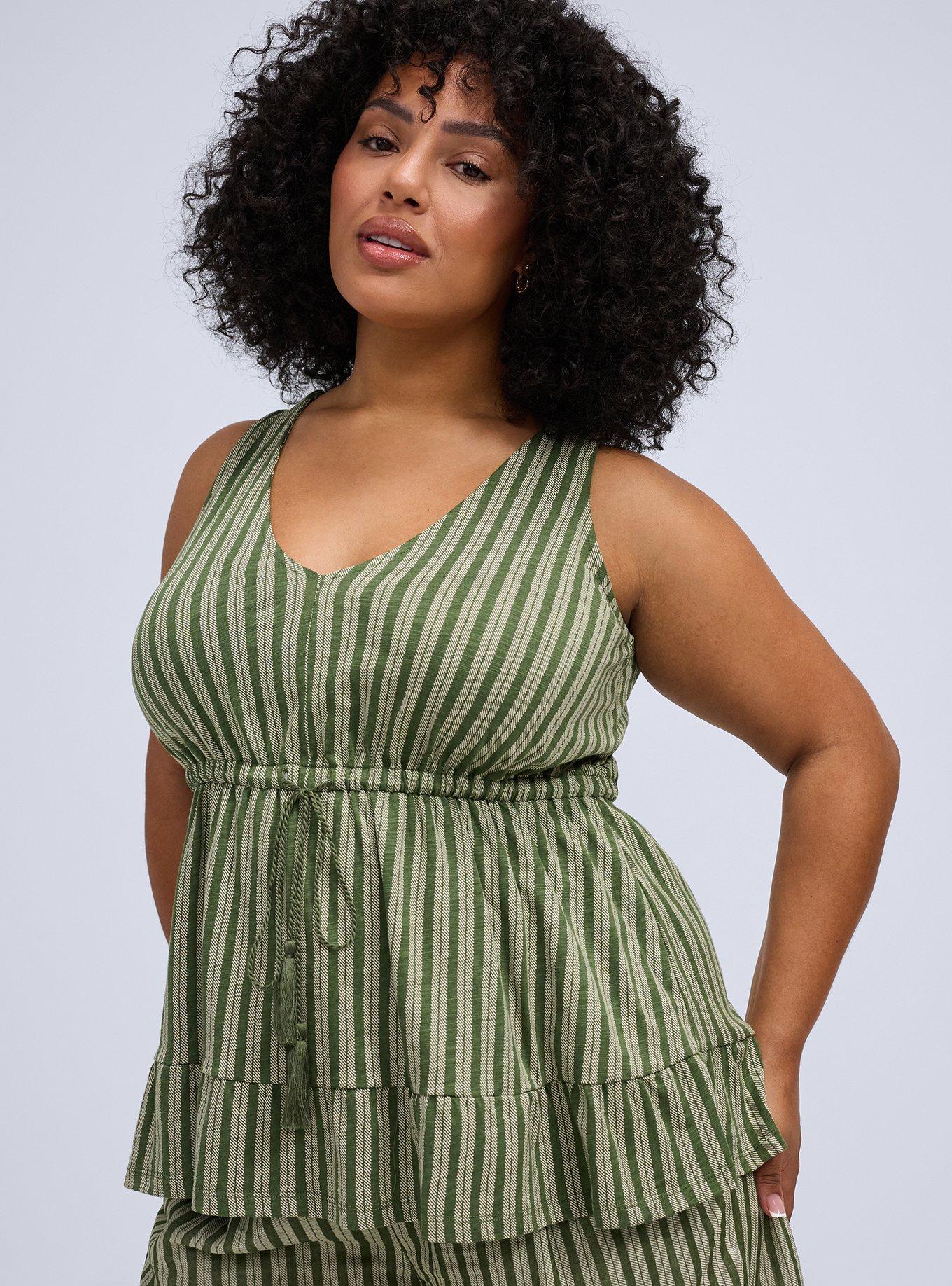 Belle Isle Cinched Waist Sleeveless Top, CARMEN STRIPE GREEN, alternate