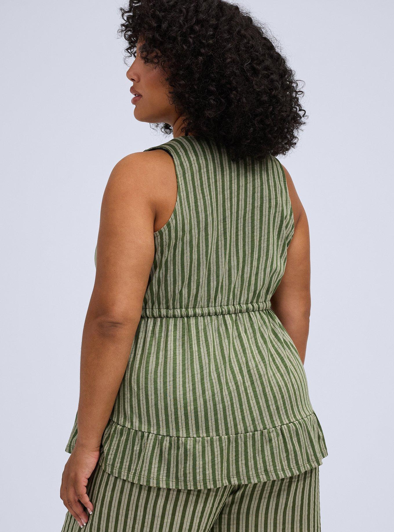 Belle Isle Cinched Waist Sleeveless Top, CARMEN STRIPE GREEN, alternate