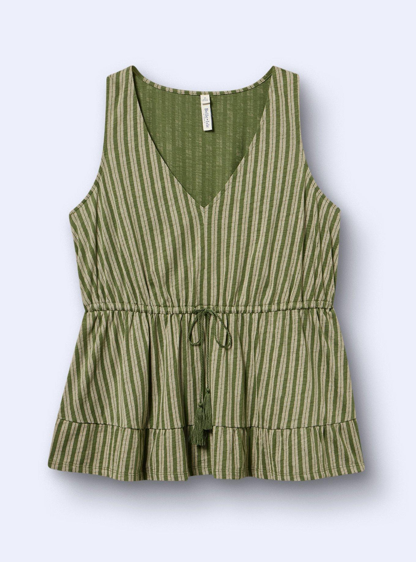Belle Isle Cinched Waist Sleeveless Top, CARMEN STRIPE GREEN, flat