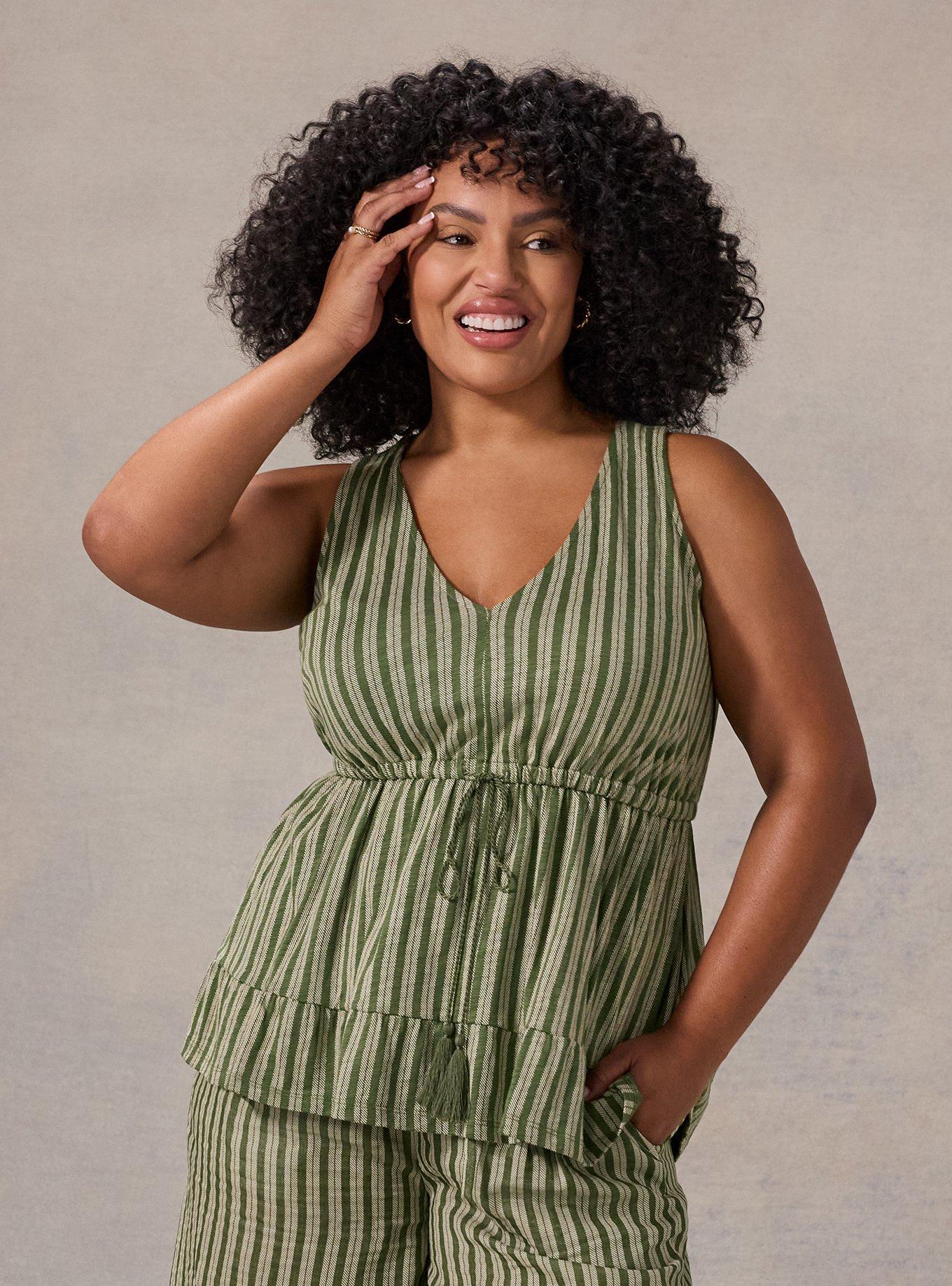 Belle Isle Cinched Waist Sleeveless Top, CARMEN STRIPE GREEN, hi-res