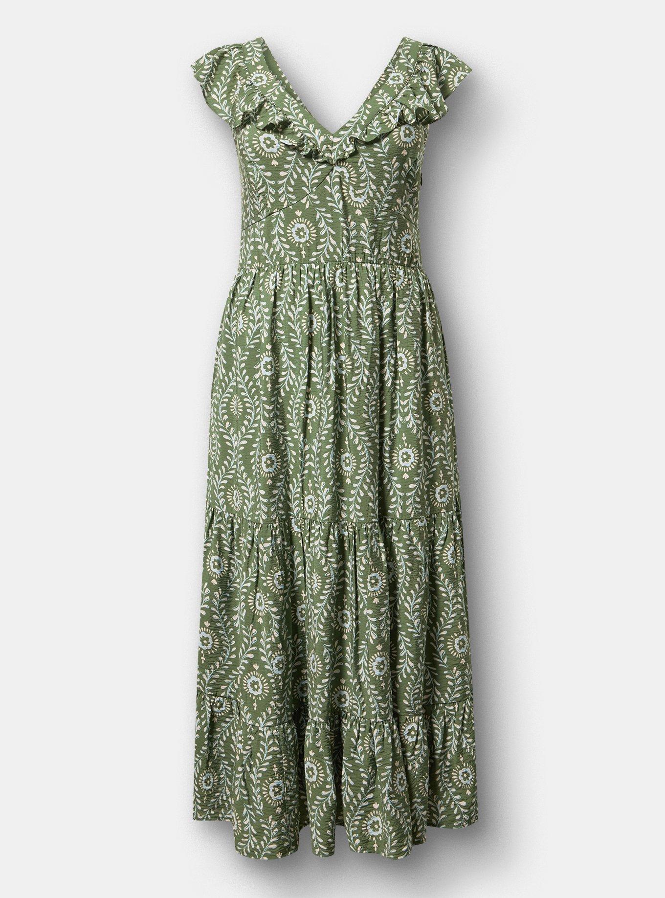 Belle Isle Flutter Sleeve Tiered Maxi Dress, VINE IMPRESSION GREEN, flat