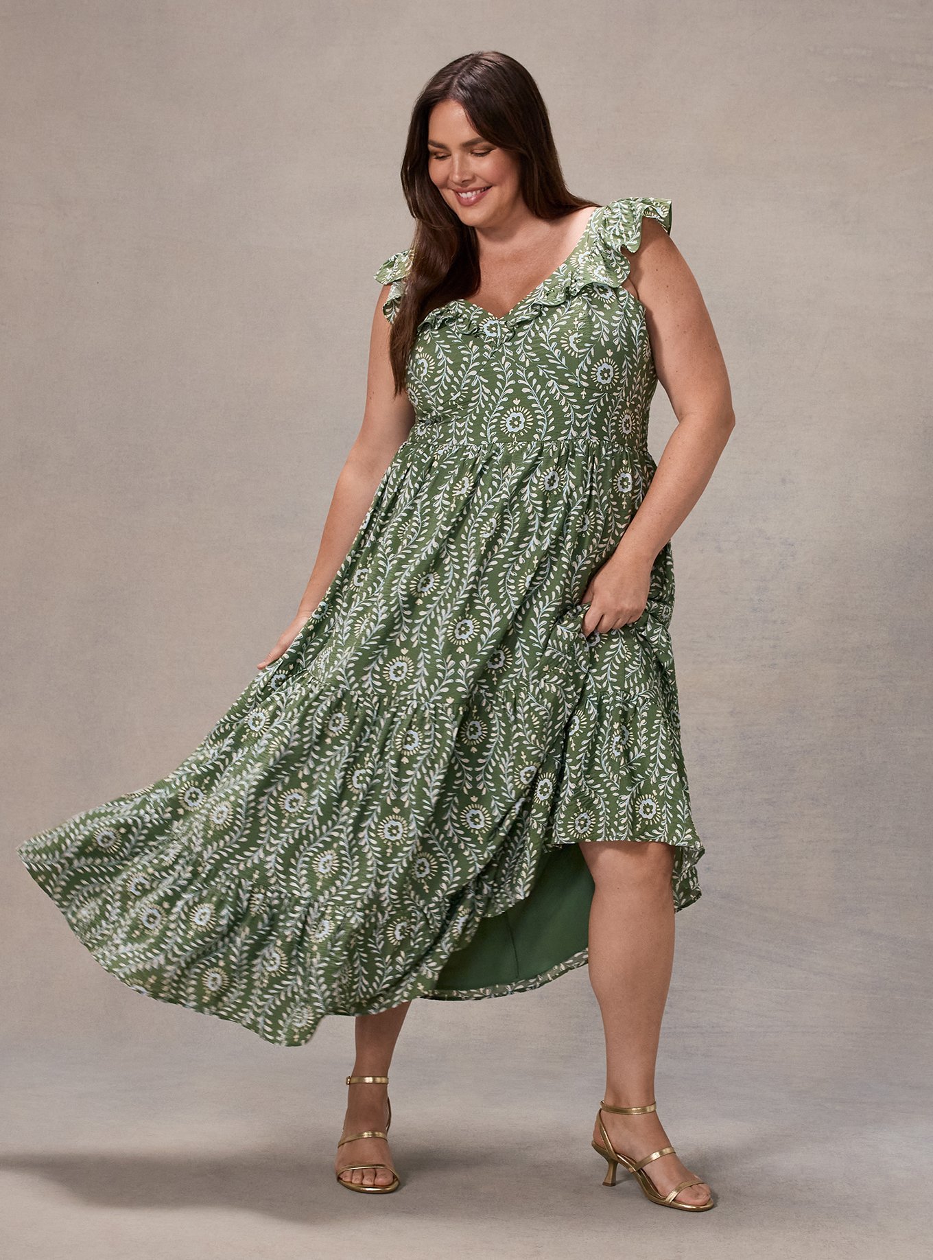 torrid green dress Plus Size - Belle Isle Flutter Sleeve Tiered Maxi napexclusive