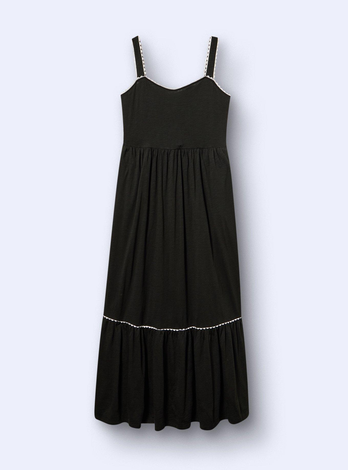 Belle Isle Scallop Trim Maxi Dress, DEEP BLACK, flat