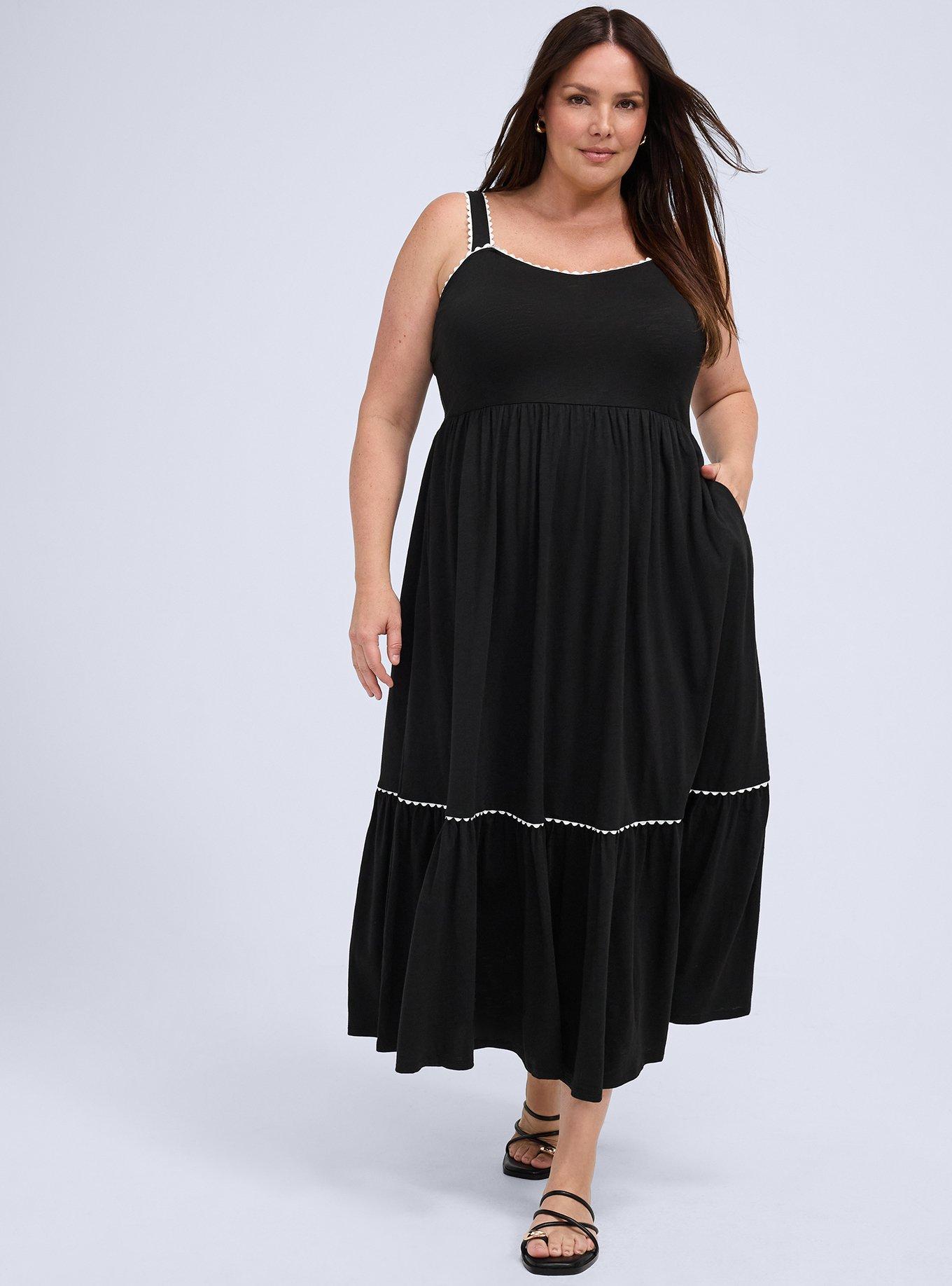 Belle Isle Scallop Trim Maxi Dress, DEEP BLACK, hi-res