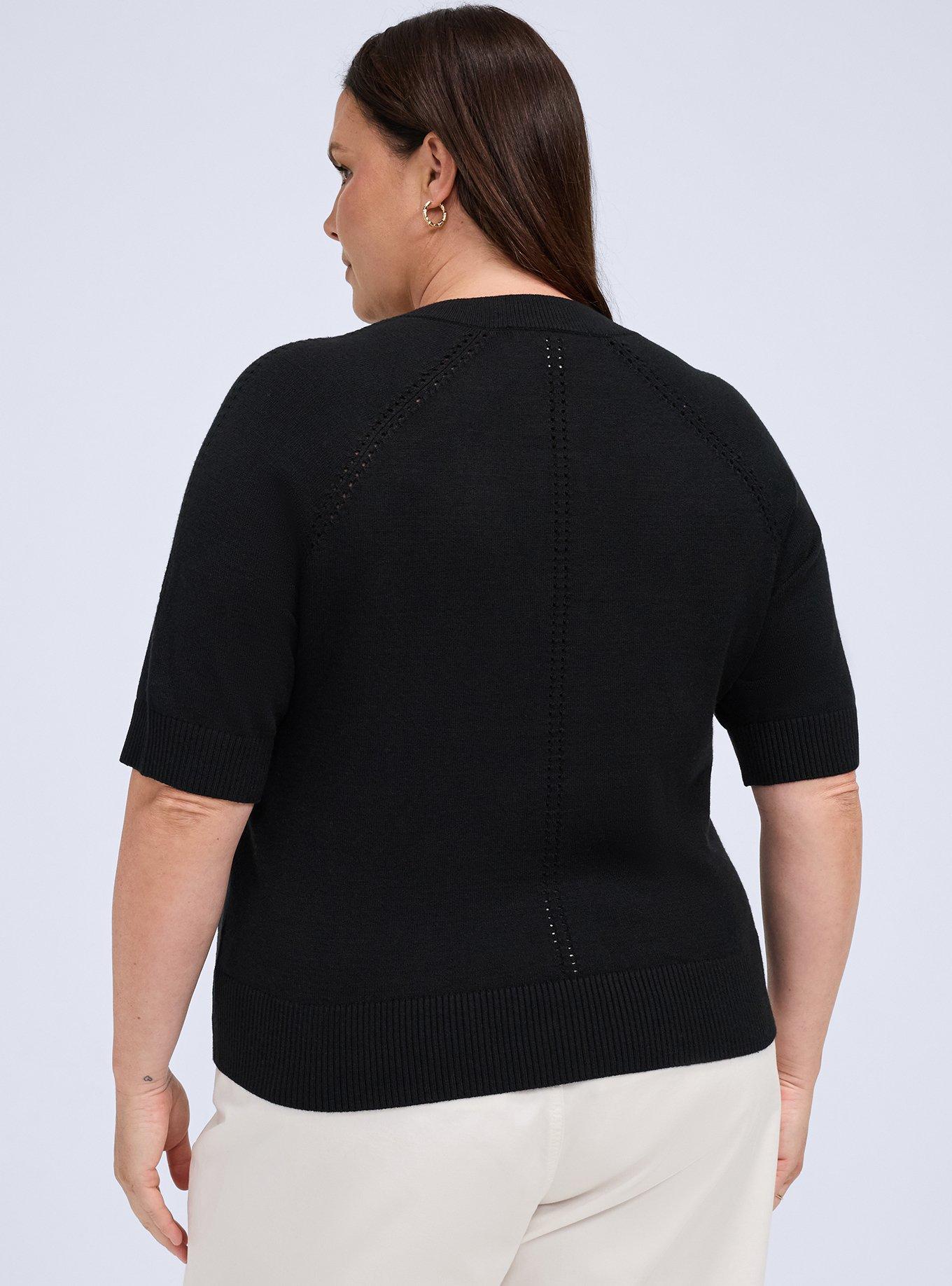 Belle Isle Short Sleeve Pointelle Cardigan, DEEP BLACK, alternate