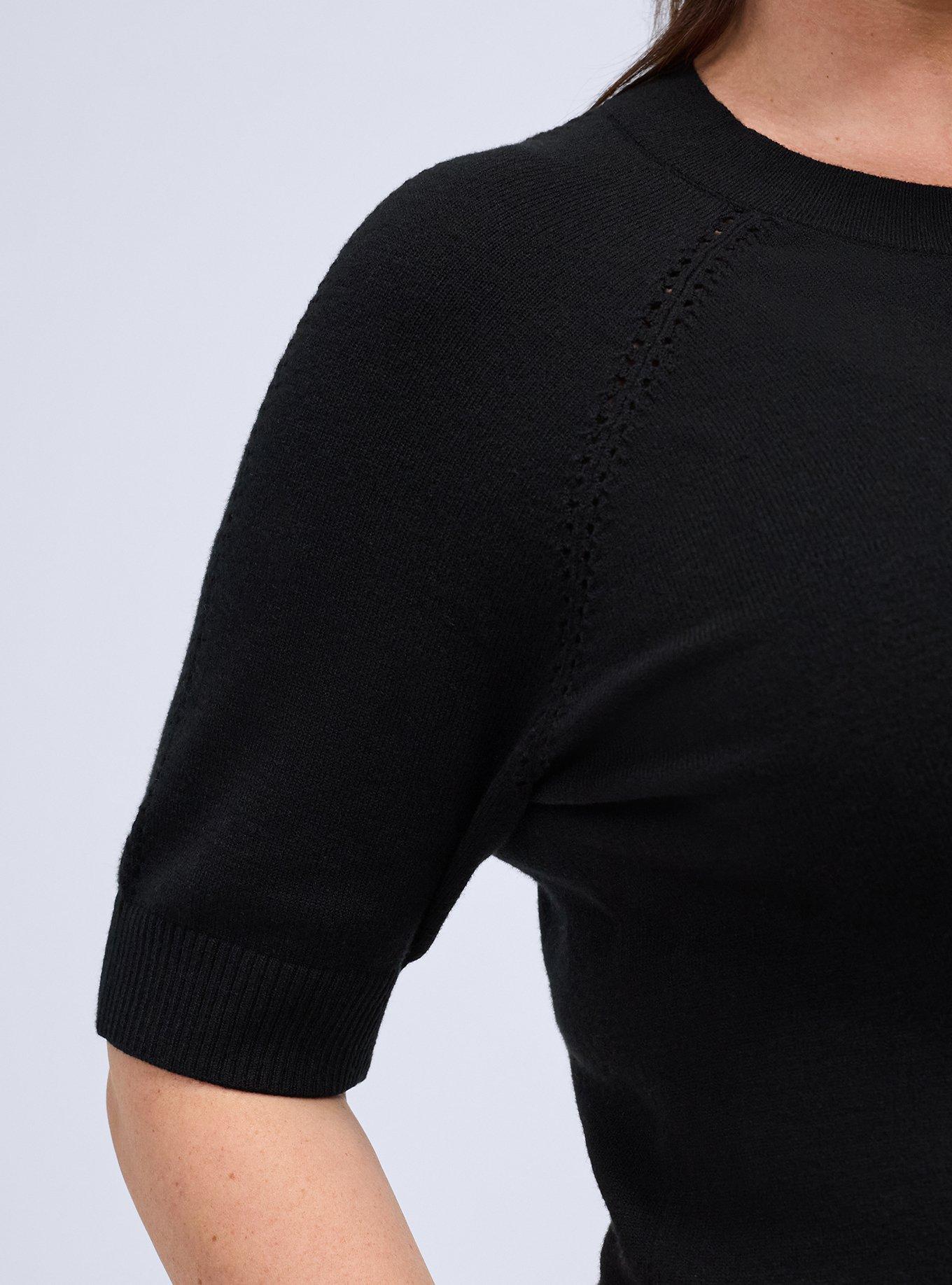 Belle Isle Short Sleeve Pointelle Cardigan, DEEP BLACK, alternate