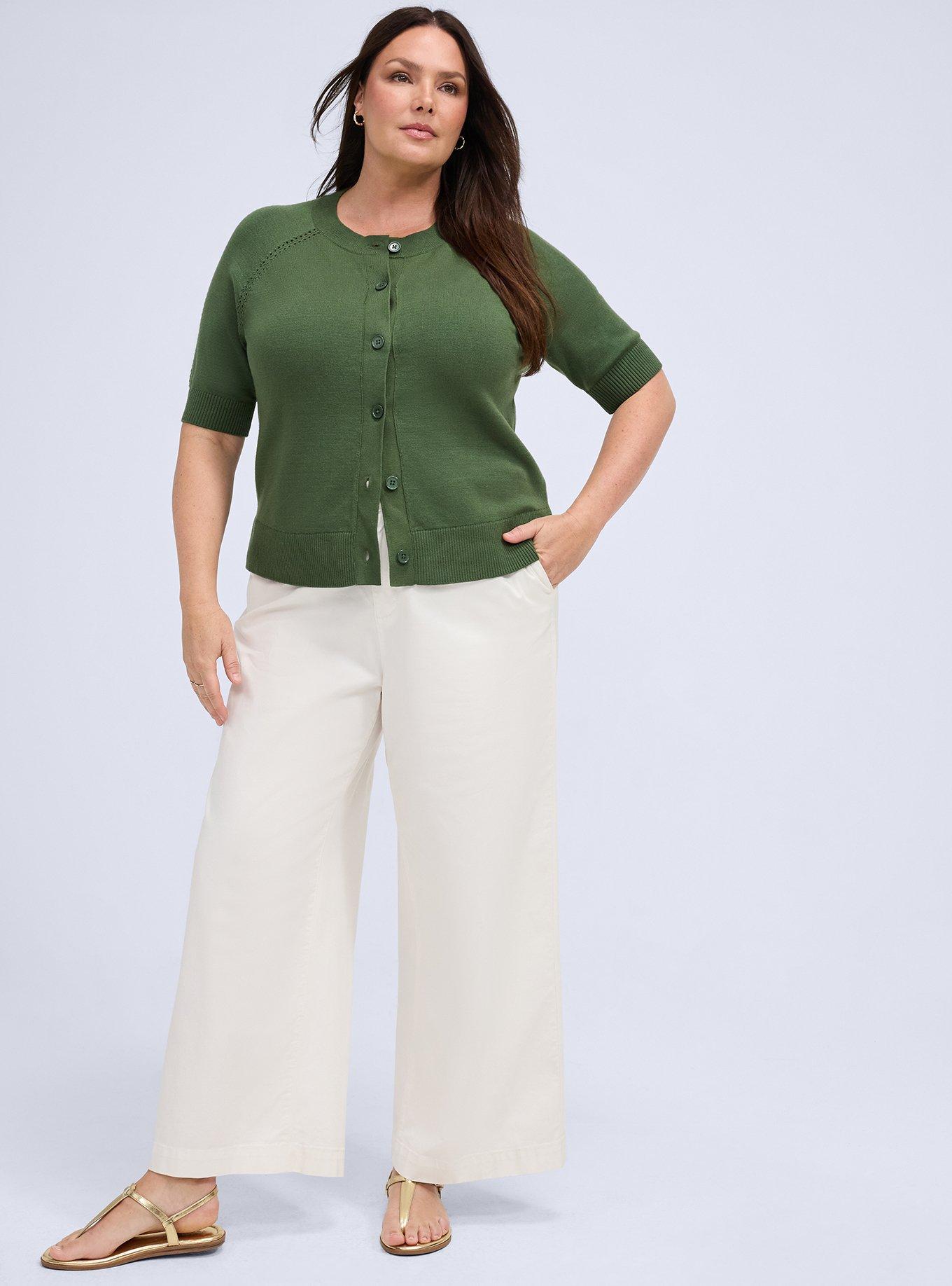 Belle Isle Short Sleeve Pointelle Cardigan, BRONZE GREEN, alternate