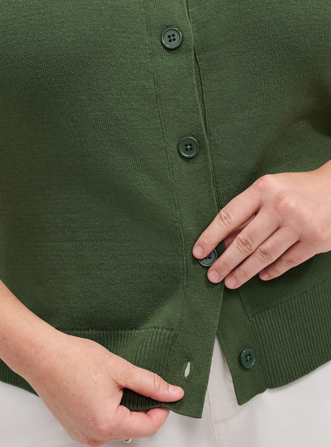 Belle Isle Short Sleeve Pointelle Cardigan, BRONZE GREEN, alternate