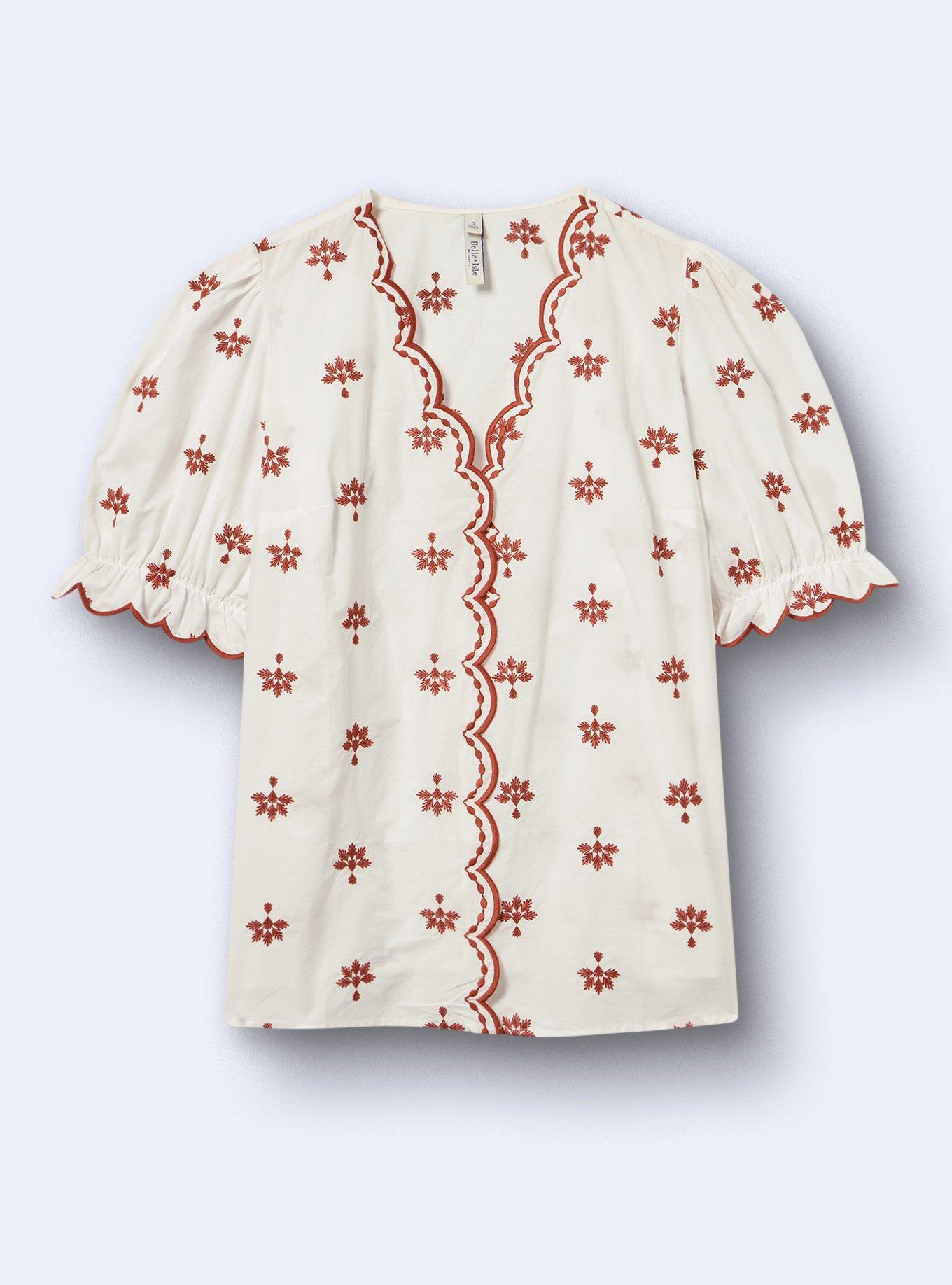 Belle Isle Embroidered Puff Sleeve Top, BRIGHT WHITE, flat