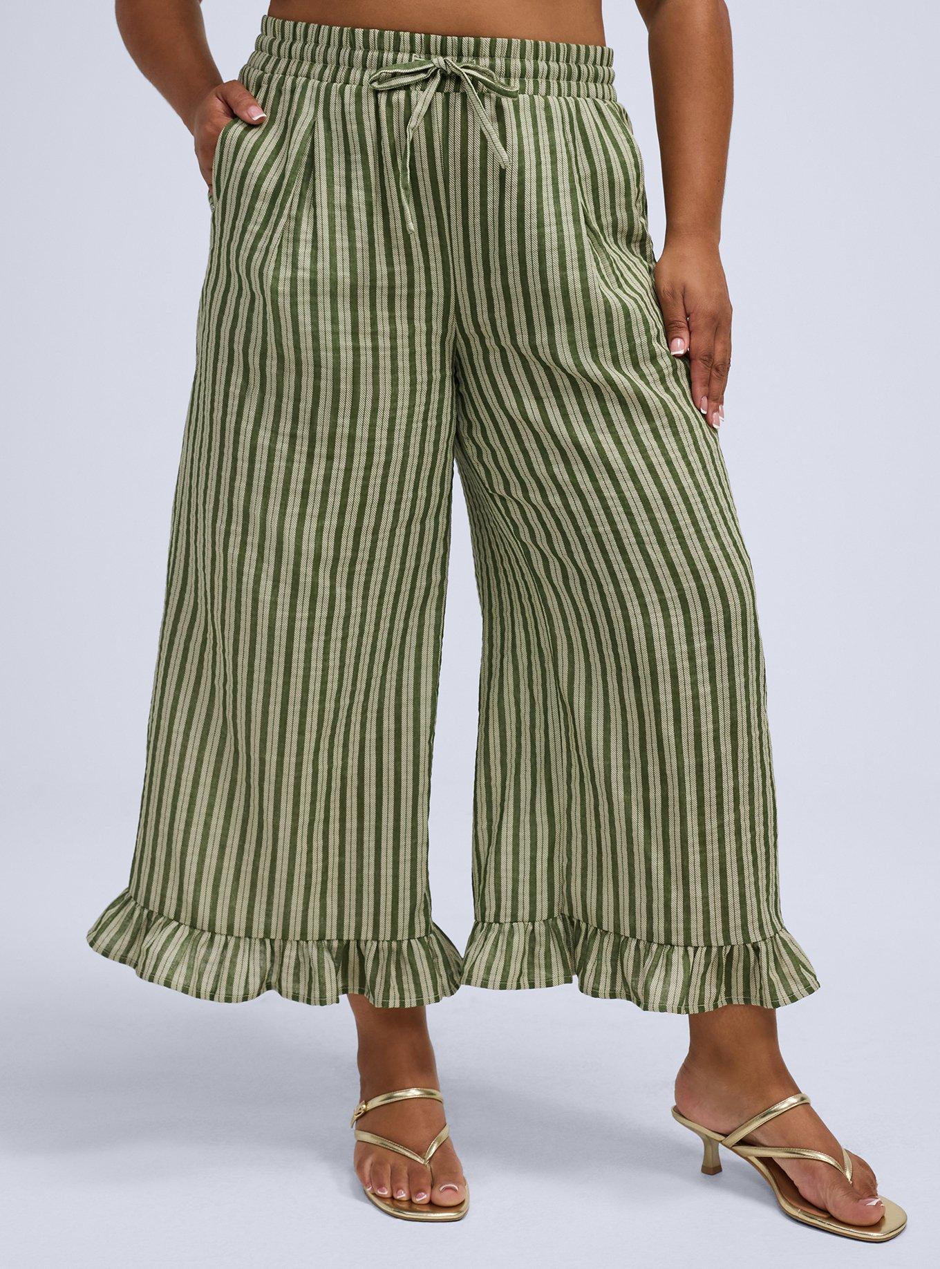 Belle Isle Ruffle Hem Pull-On Pant, CARMEN STRIPE GREEN, alternate