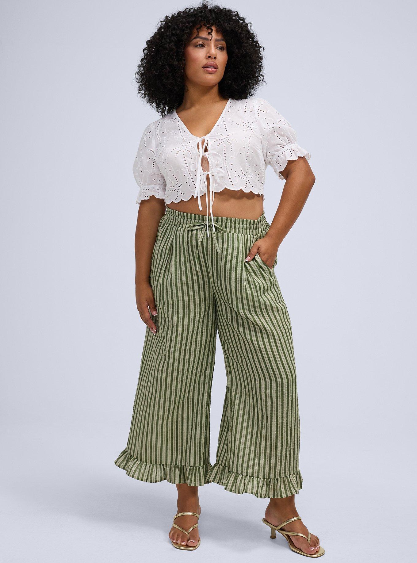 Belle Isle Ruffle Hem Pull-On Pant, CARMEN STRIPE GREEN, alternate