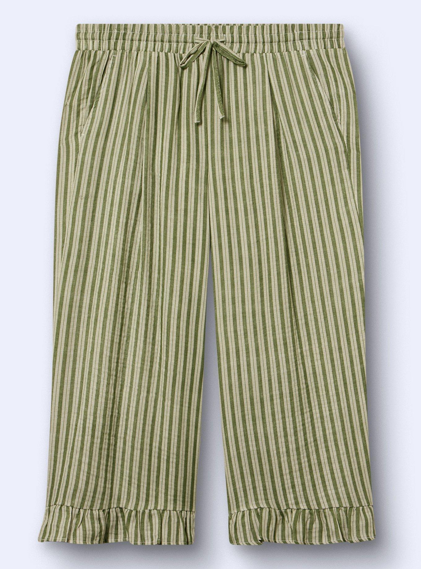 Belle Isle Ruffle Hem Pull-On Pant, CARMEN STRIPE GREEN, flat