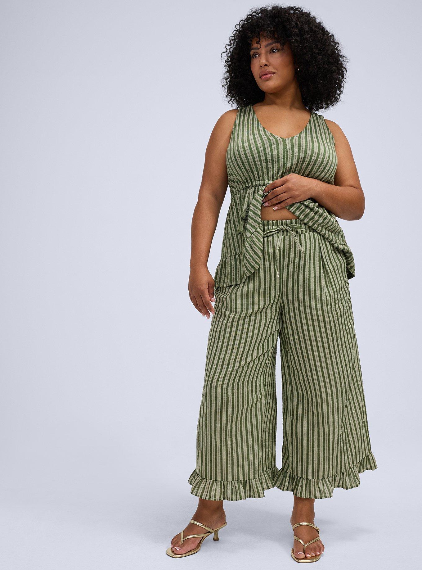 Belle Isle Ruffle Hem Pull-On Pant, CARMEN STRIPE GREEN, hi-res