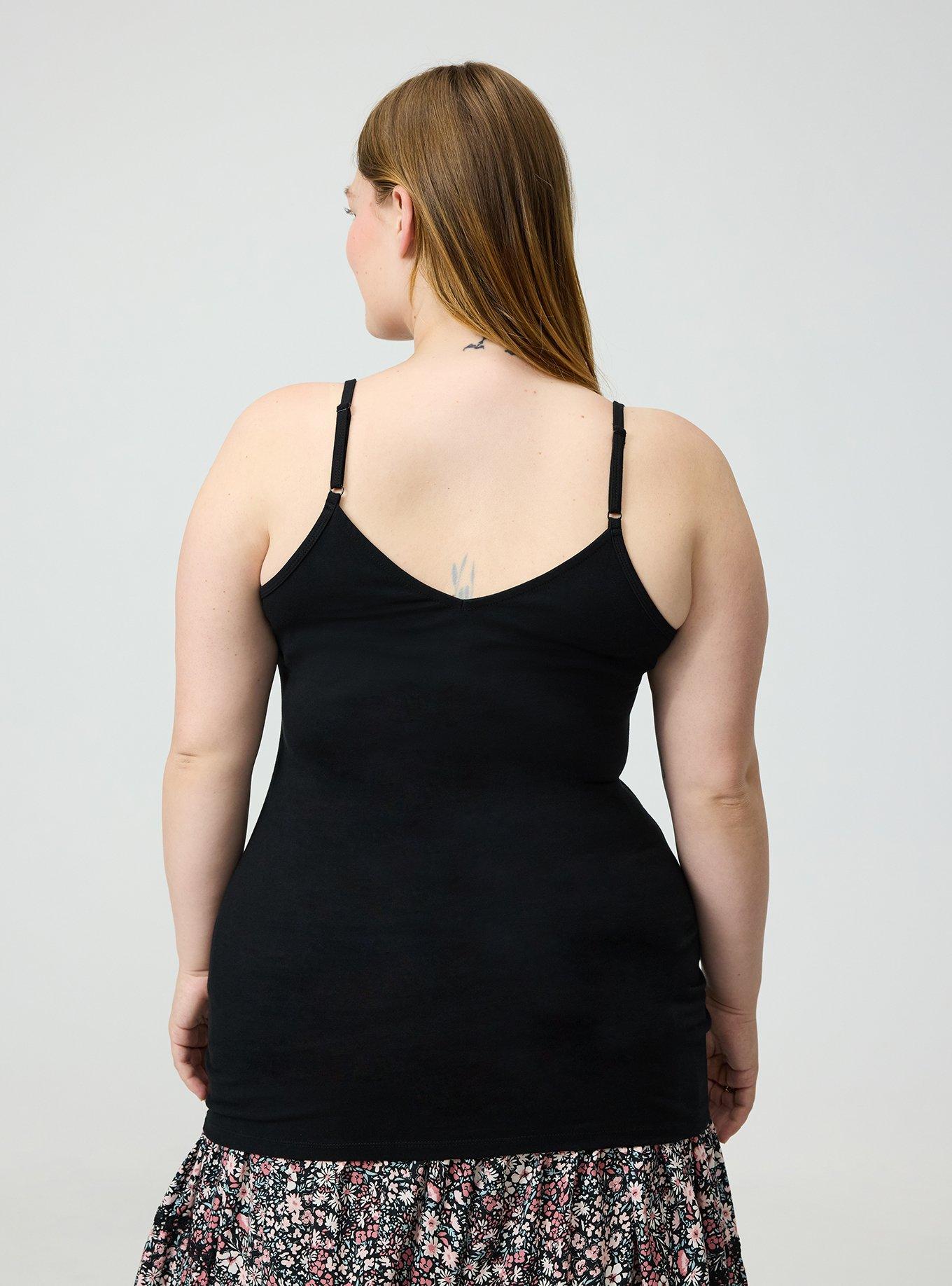 Foxy Lace Trim V-Neck Cami, DEEP BLACK, alternate