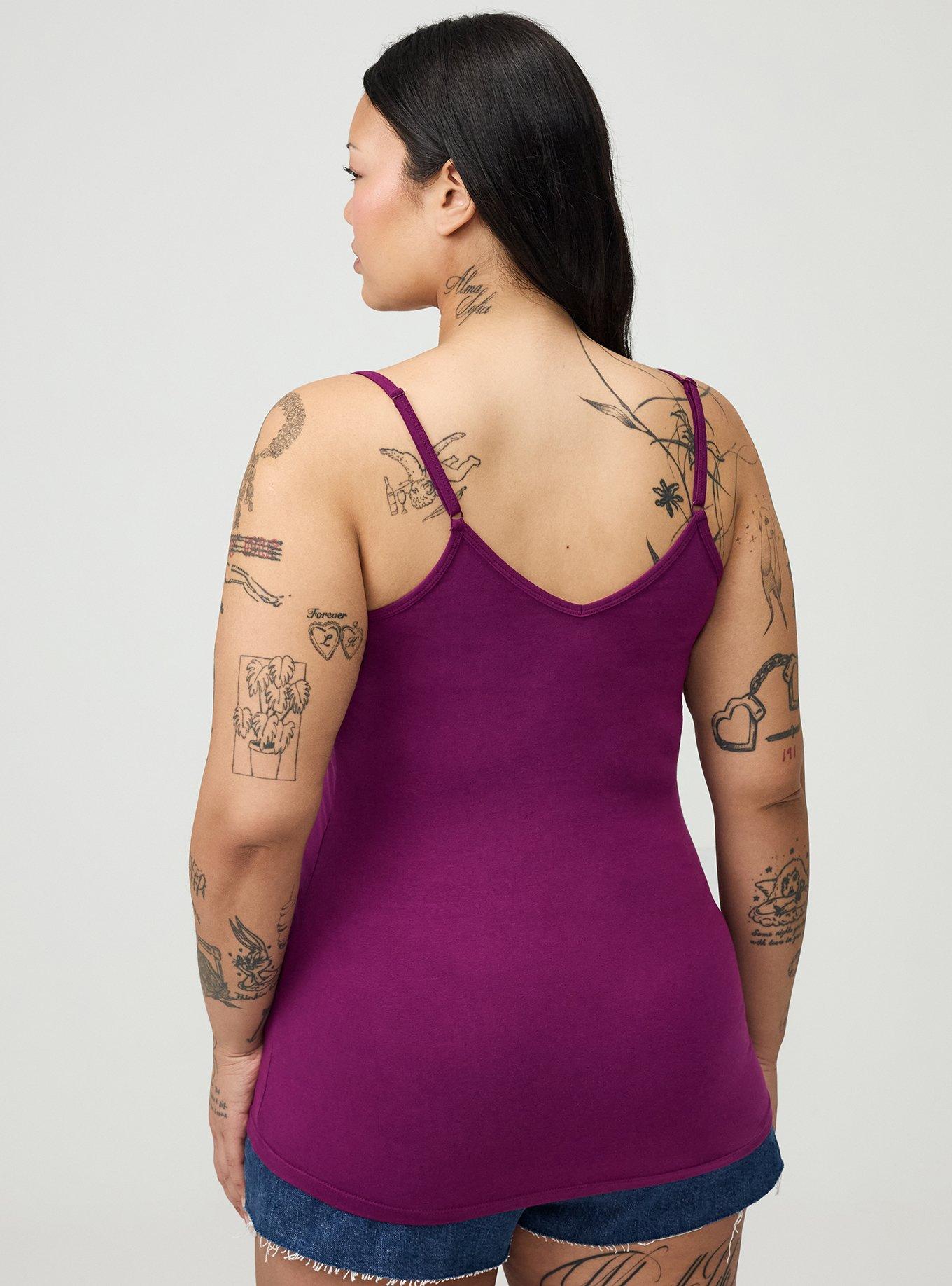 Foxy Lace Trim V-Neck Cami, PLUM CASPIA, alternate