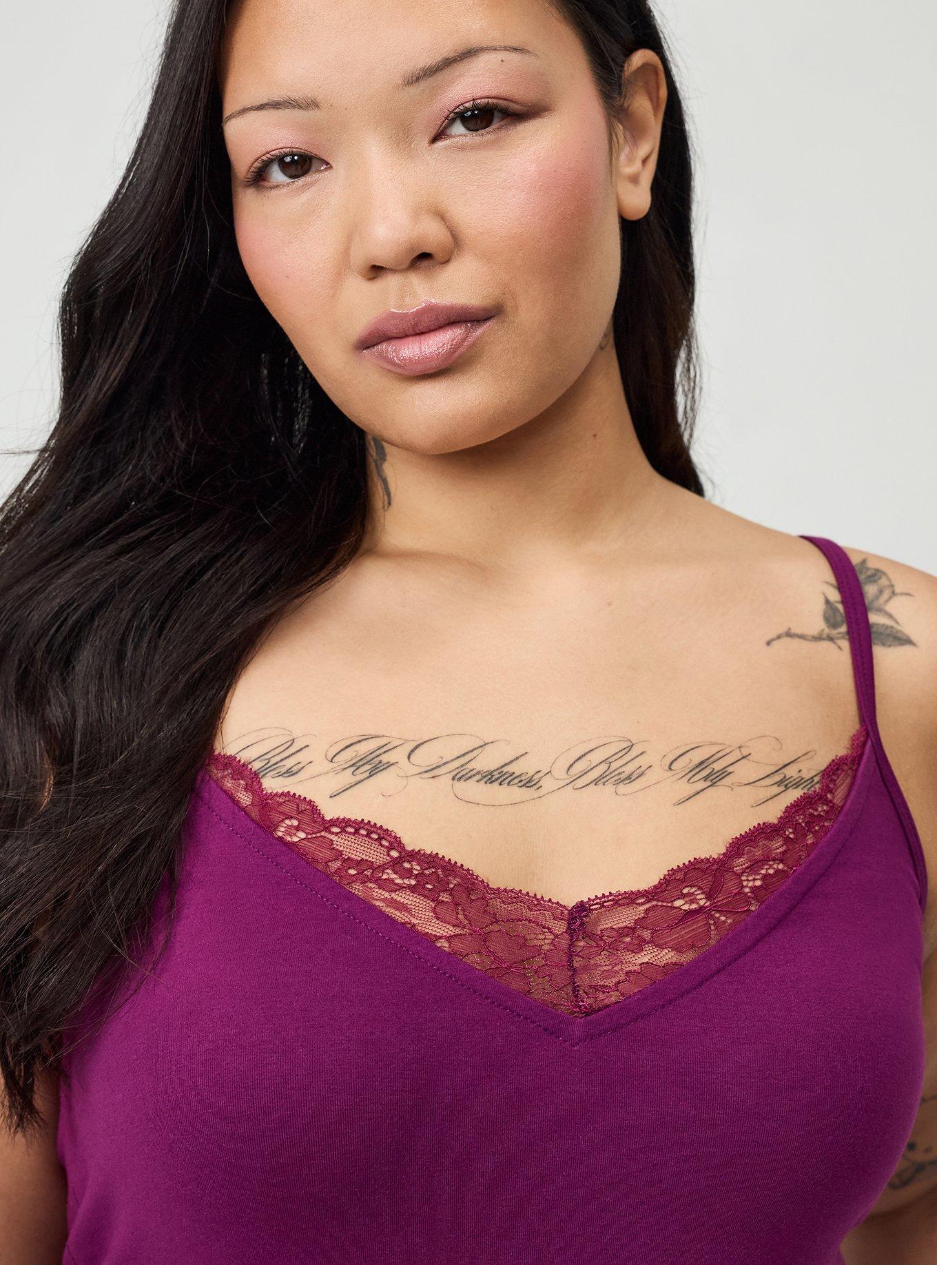 Foxy Lace Trim V-Neck Cami, PLUM CASPIA, alternate