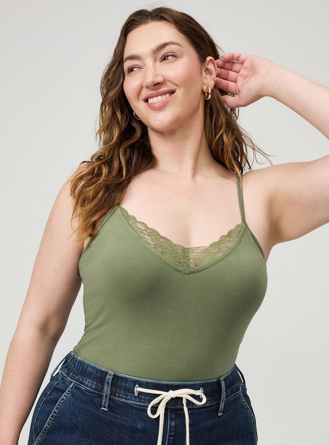 Foxy Lace Trim V-Neck Cami, OLIVINE, alternate