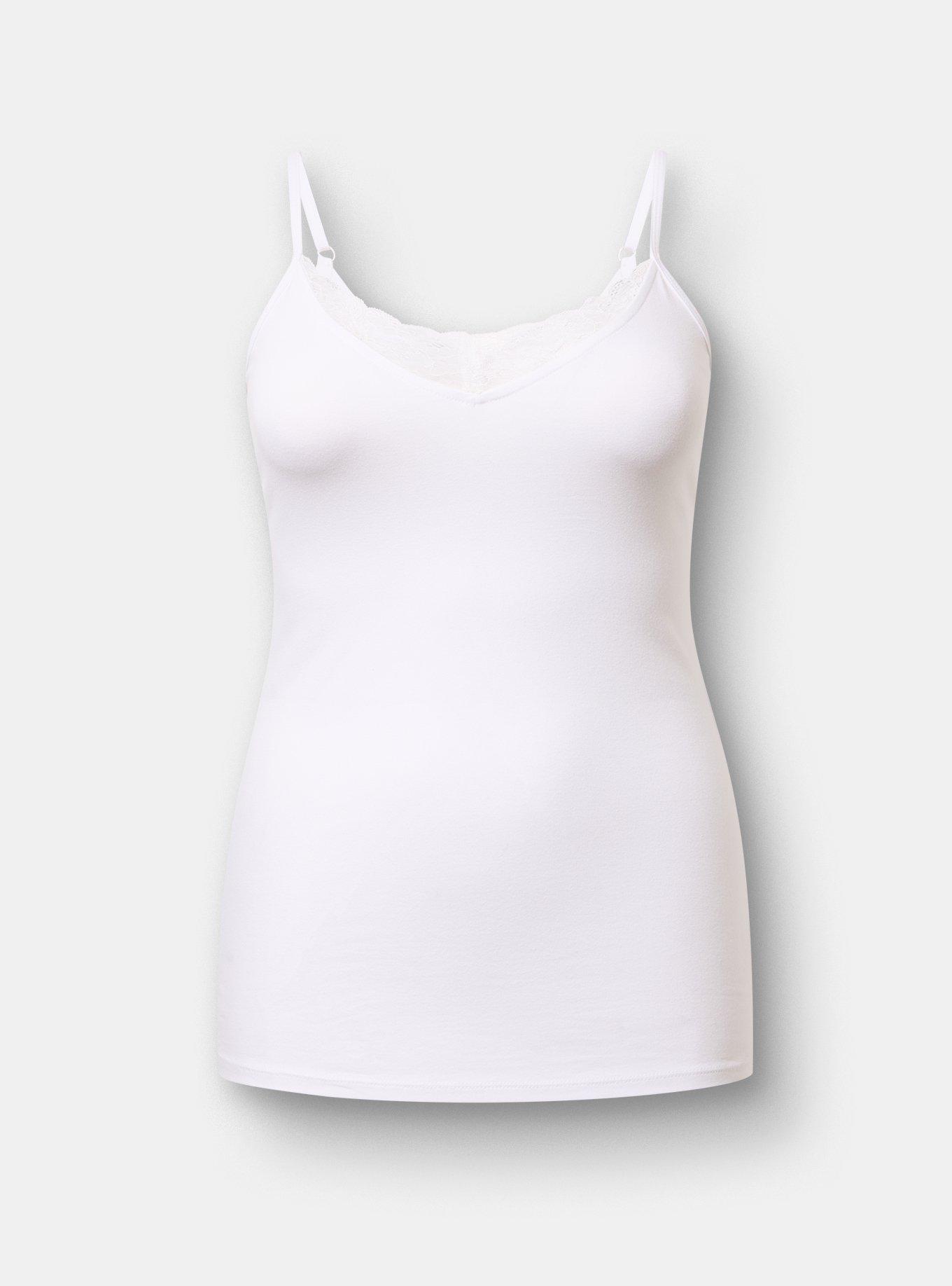 Foxy Lace Trim V-Neck Cami, BLANC DE BLANC, flat